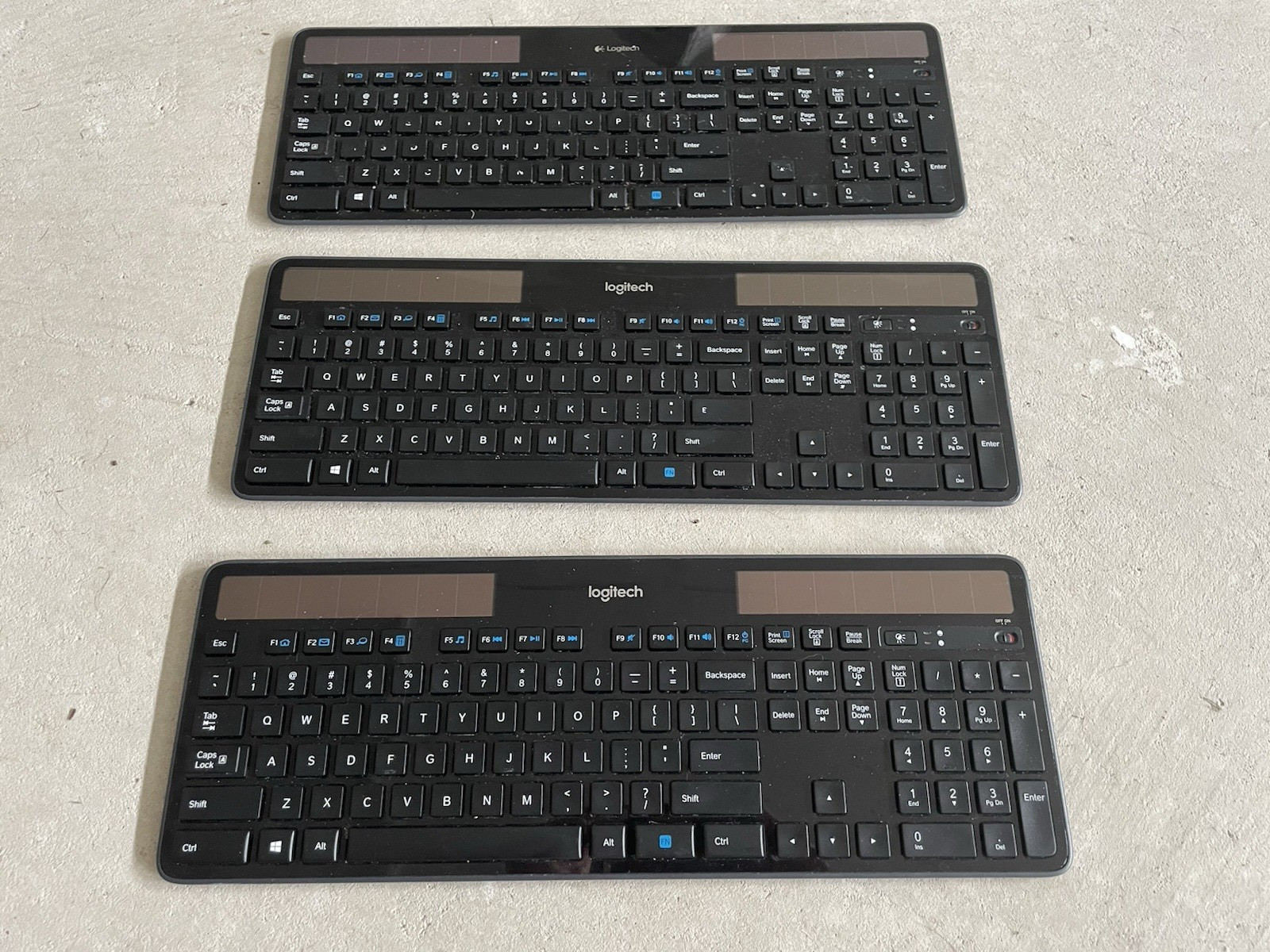 Lot Of 3 Logitech K750 Wireless Solar Keyboards Black Untested Boards Only