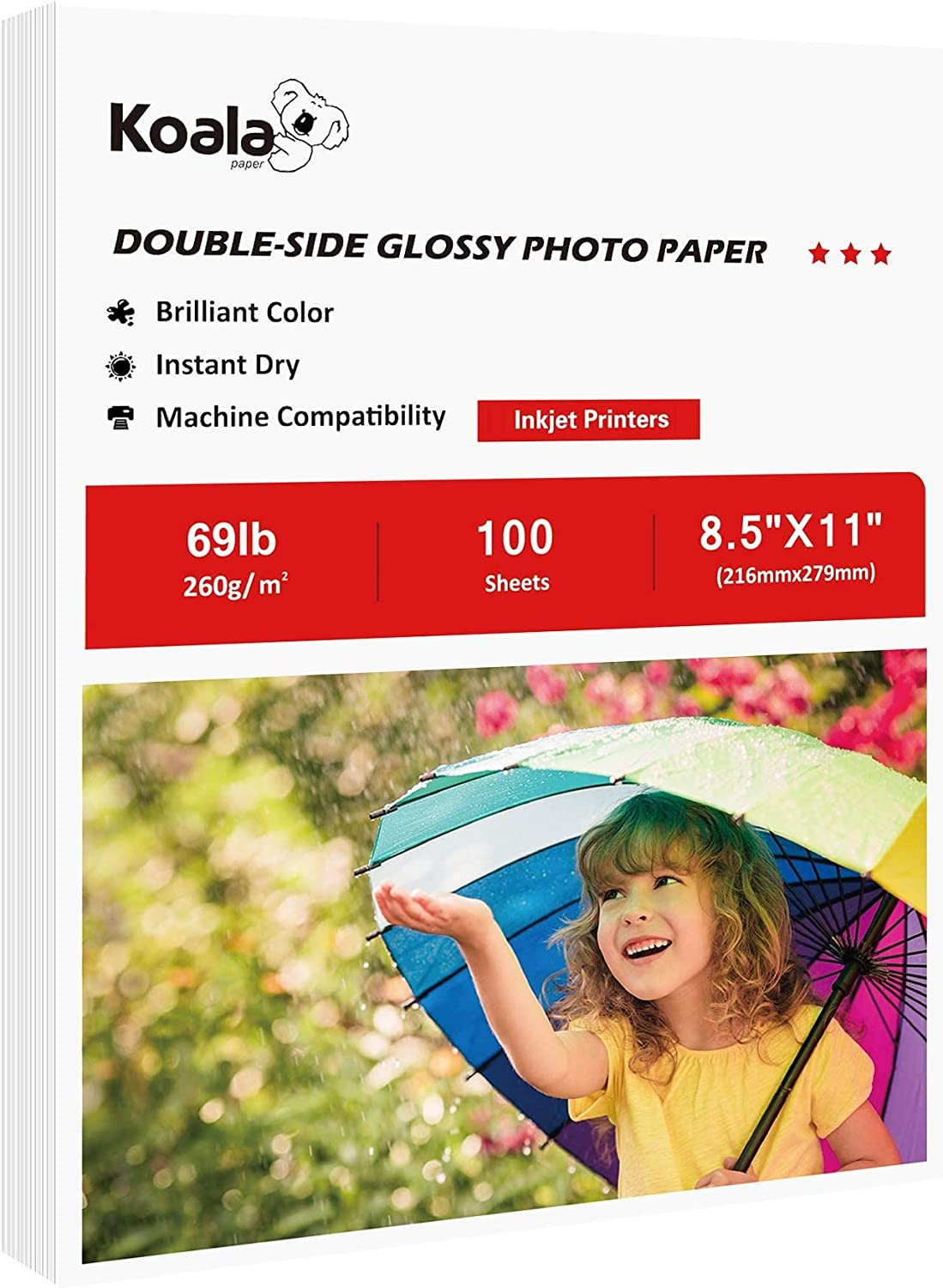 Koala Thick Photo Paper 8.5X11 Inches Heavyweight Double Sided High Glossy 100 S