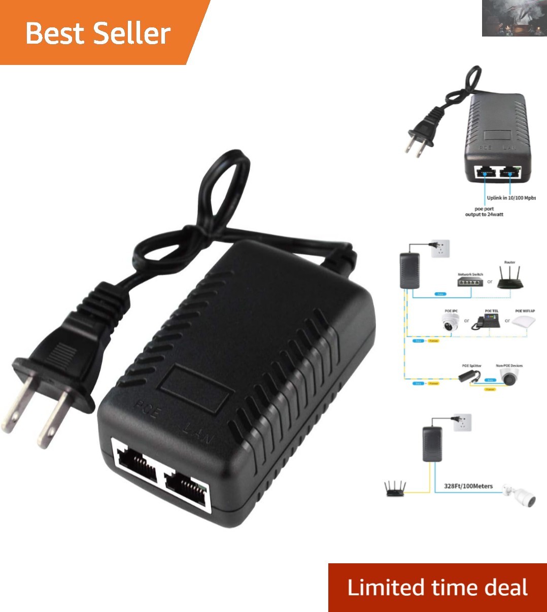 48V POE Injector Adapter - Power Supply for Cisco/Polycom Phones &  Cameras