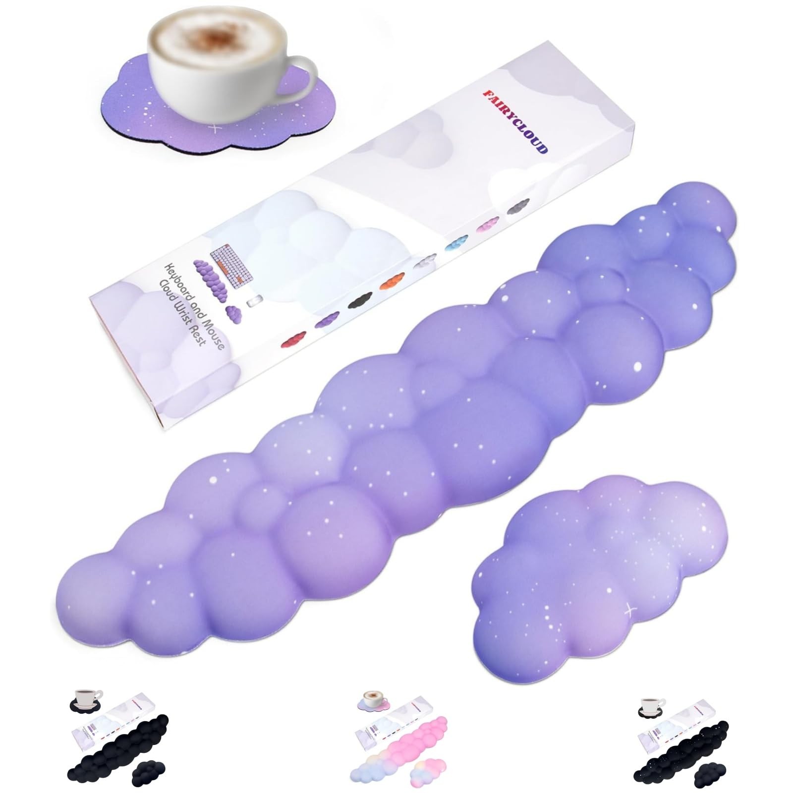 Cloud Wrist Rest Set for Keyboard and , Includes Cute Coaster, with Computers...