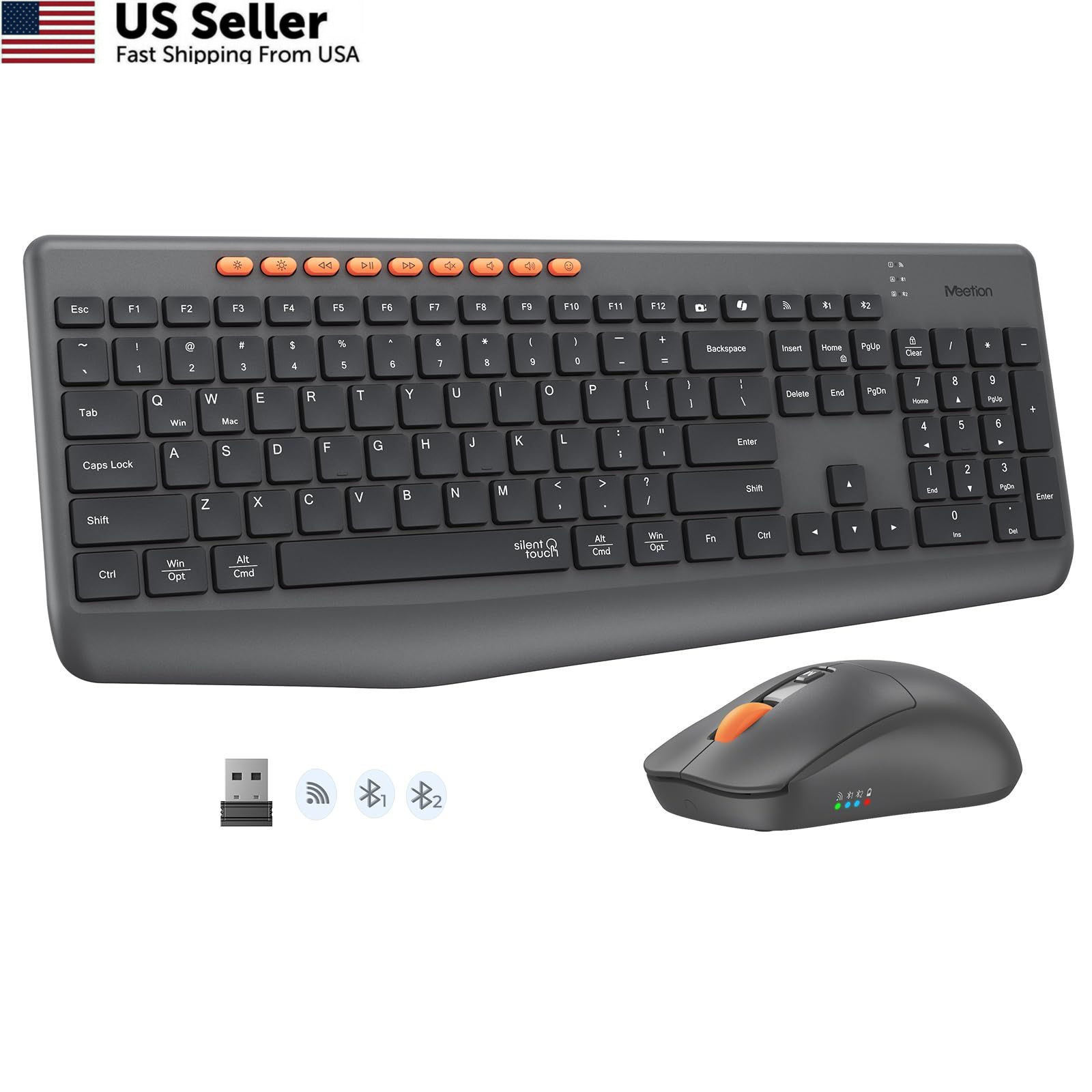 MEETION Wireless Bluetooth Keyboard and Mouse, Silent standard, C4133-Black