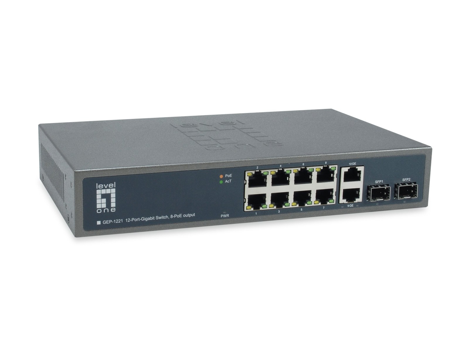 LevelOne GEP-1221 Switch unmanaged 8 x 10/100/1000 (PoE+) + 2 x GEP-1221