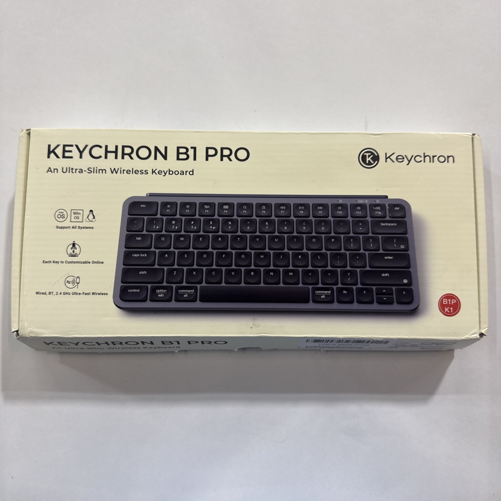 Keychron B1 Pro Ultra-Slim Wireless Keyboard Space Gray NEW/OPEN BOX