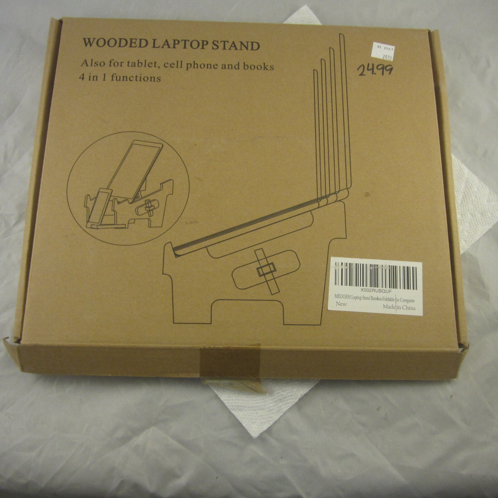 Wooded Bamboo Laptop Stand Also For Tablets Cell Phones And Books 4 In 1.