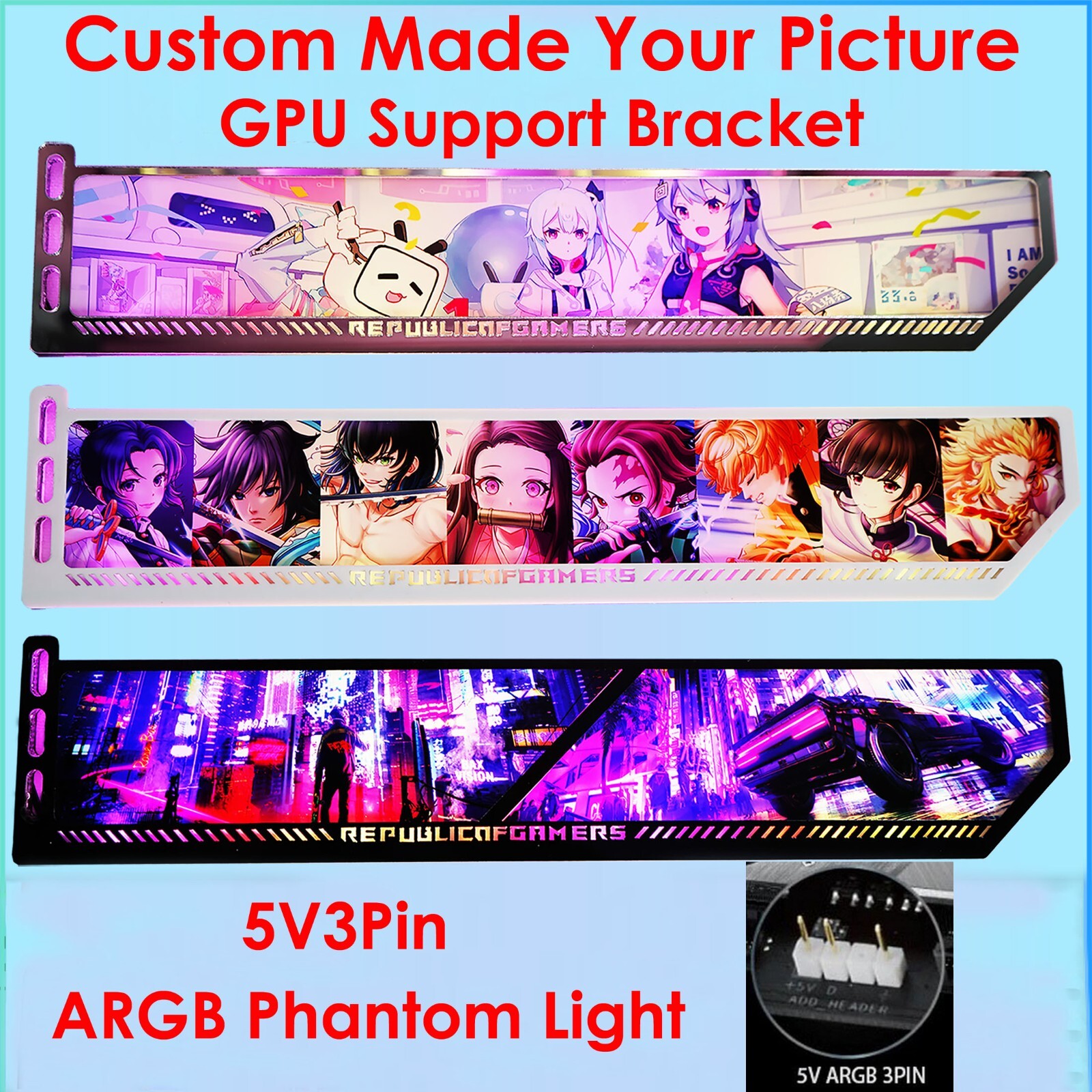 Custom Picture Horizontal GPU Bracket ARGB GPU Side Panel Graphics Card Holder