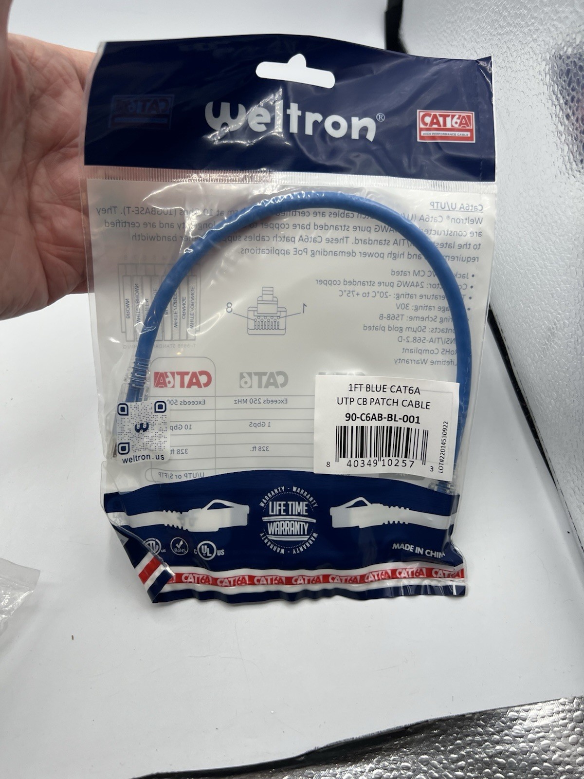 Weltron 1' Blue CAT6 RJ45 Snagless Patch Cables # 90-C6CB-BL-001 LOT OF 10