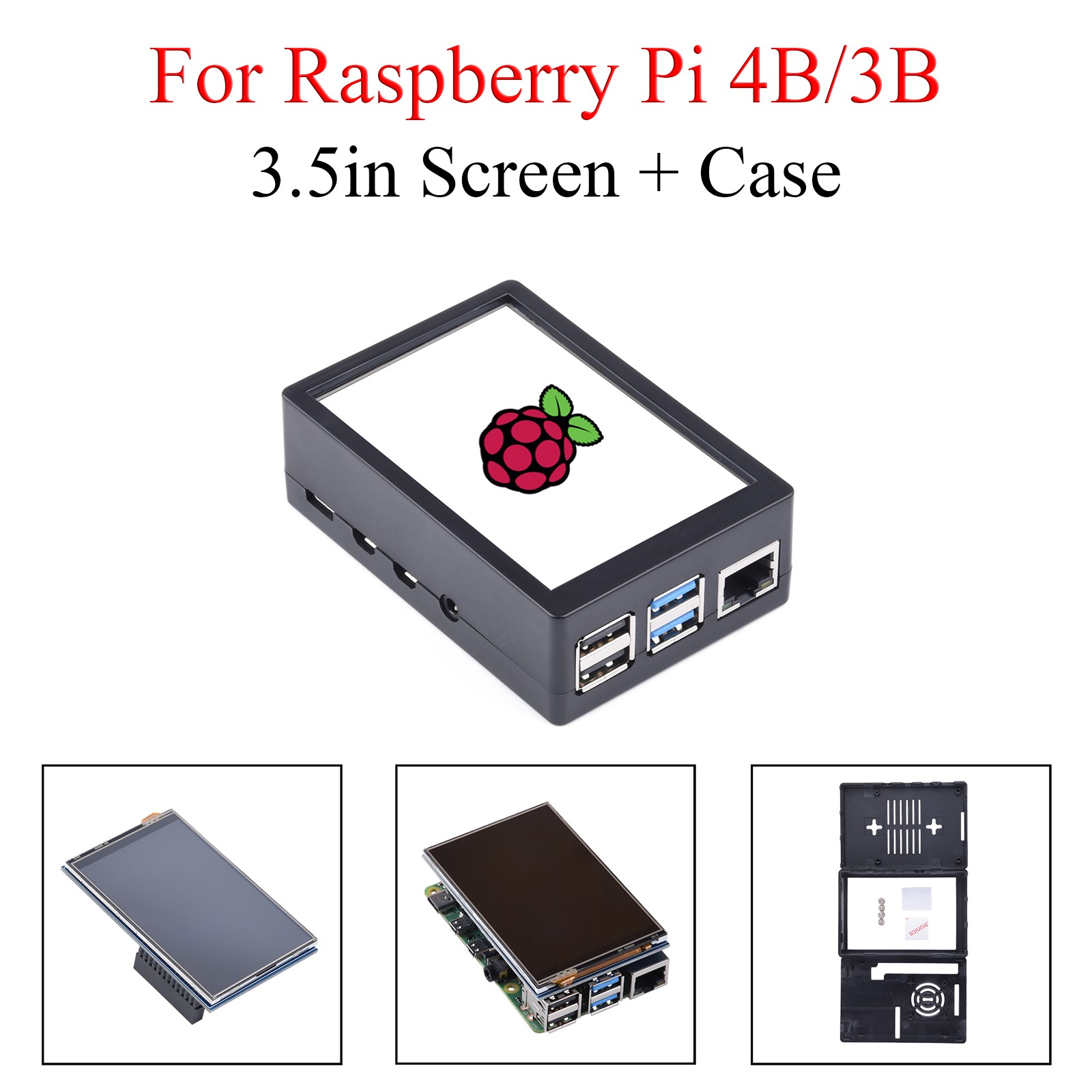 3.5" Touchscreen + ABS Protective Case for Raspberry Pi 4 Model B, 3B+, 3B