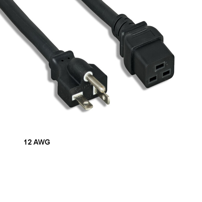 [Lot10] 6Ft 12 AWG Power Cable NEMA 5-20P to IEC-60320 C19 20A/125V SJT Black