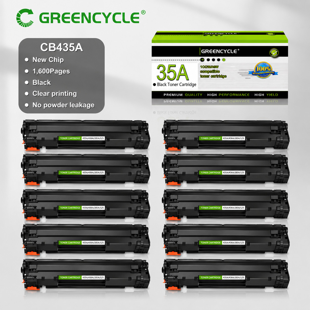 GREENCYCLE 10PK CB435A Toner Fits For HP LaserJet P1003 P1004 P1005 P1006 P1009