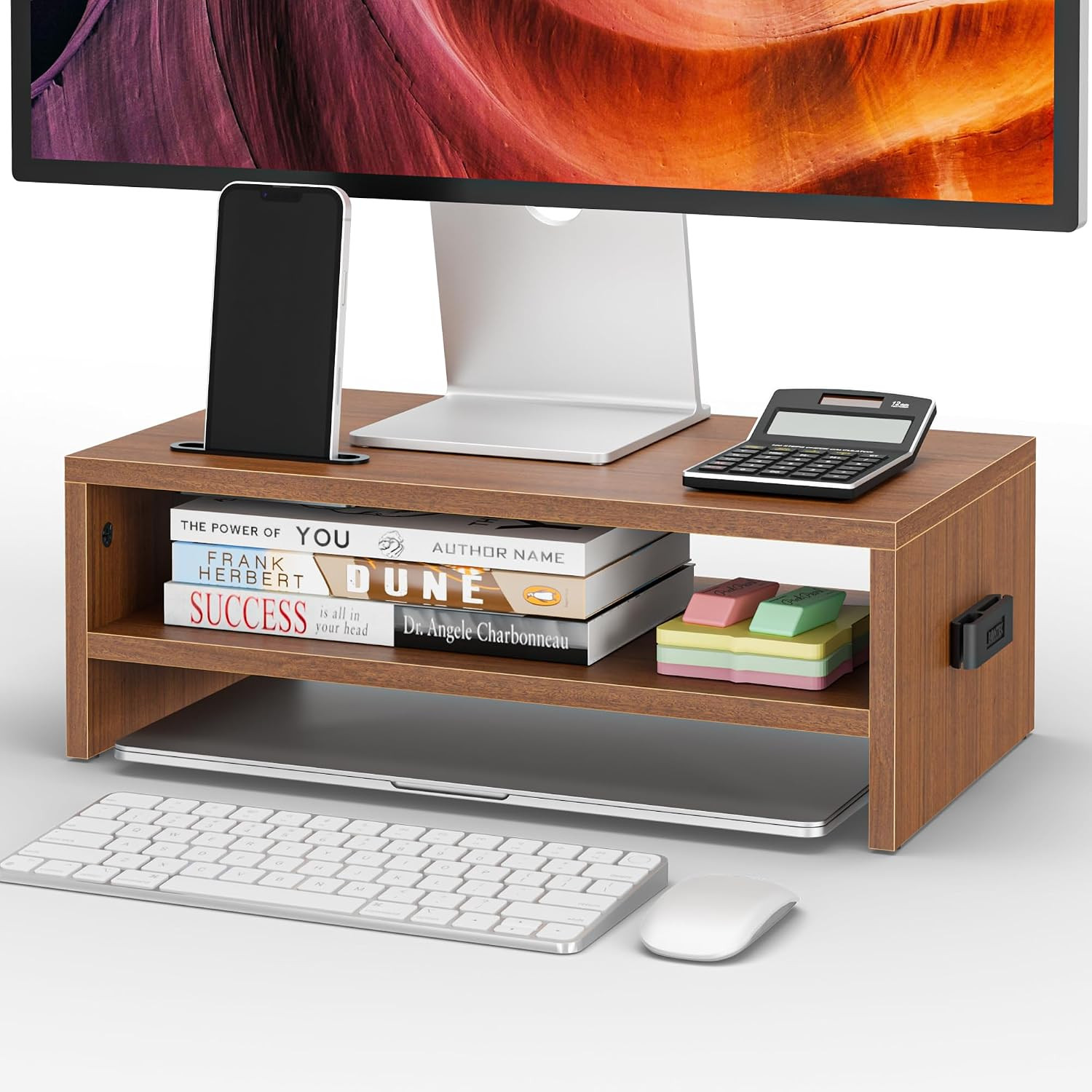 BONTEC Wooden Monitor Stand Riser 2 Tier Desktop Computer Display Shelf