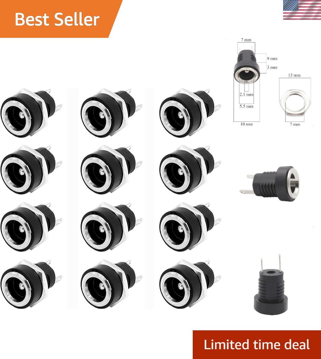 12-Pack 5.5mm x 2.1mm 2-Pin DC Power Jack Female Connectors for DIY Projects