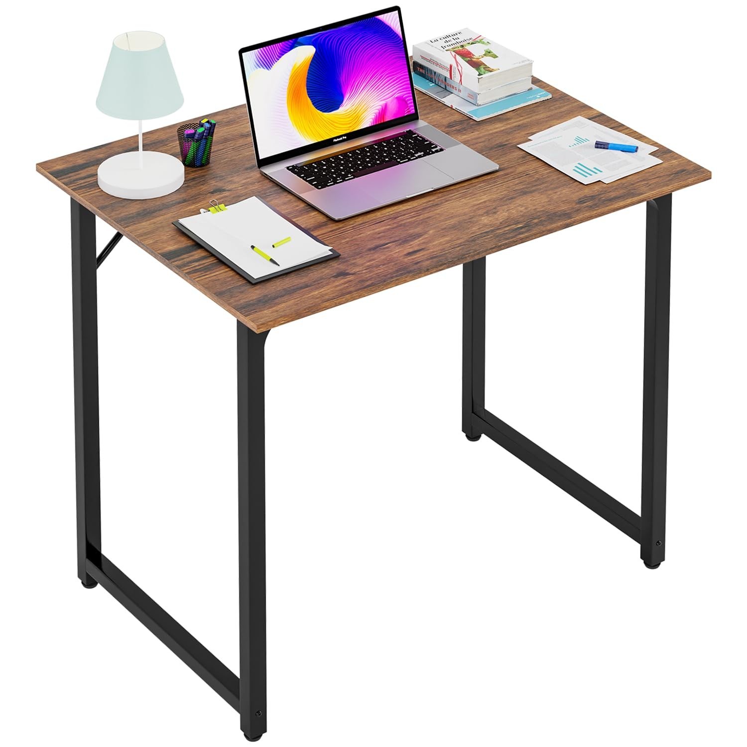 PayLessHere | 32 Inch Computer Desk | Brown | Office Desk with Metal Frame, A...
