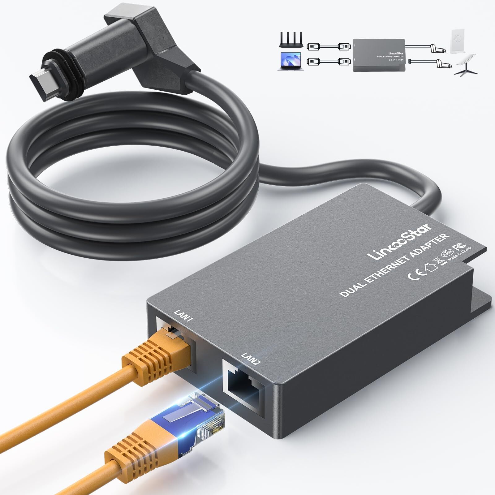 Ethernet Adapter for Starlink Gen 2 Wired Internet with Dual RJ45 Ports 1M Cable