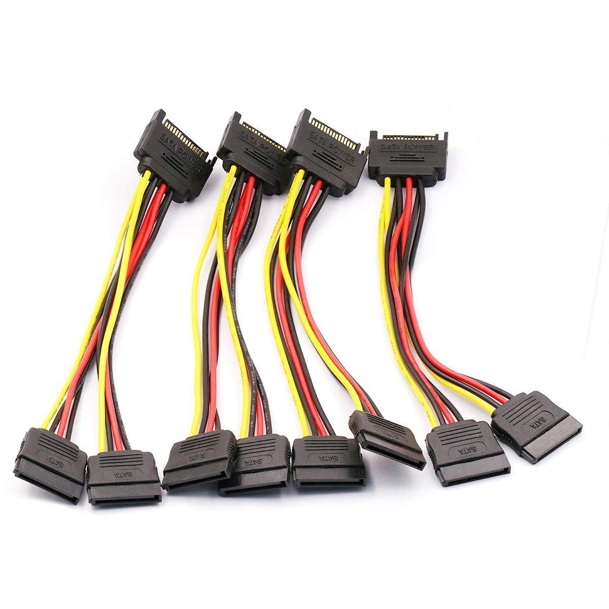 4PCS 8In SATA 15Pin Male to Dual Female Power Splitter Cables for PC Hardware