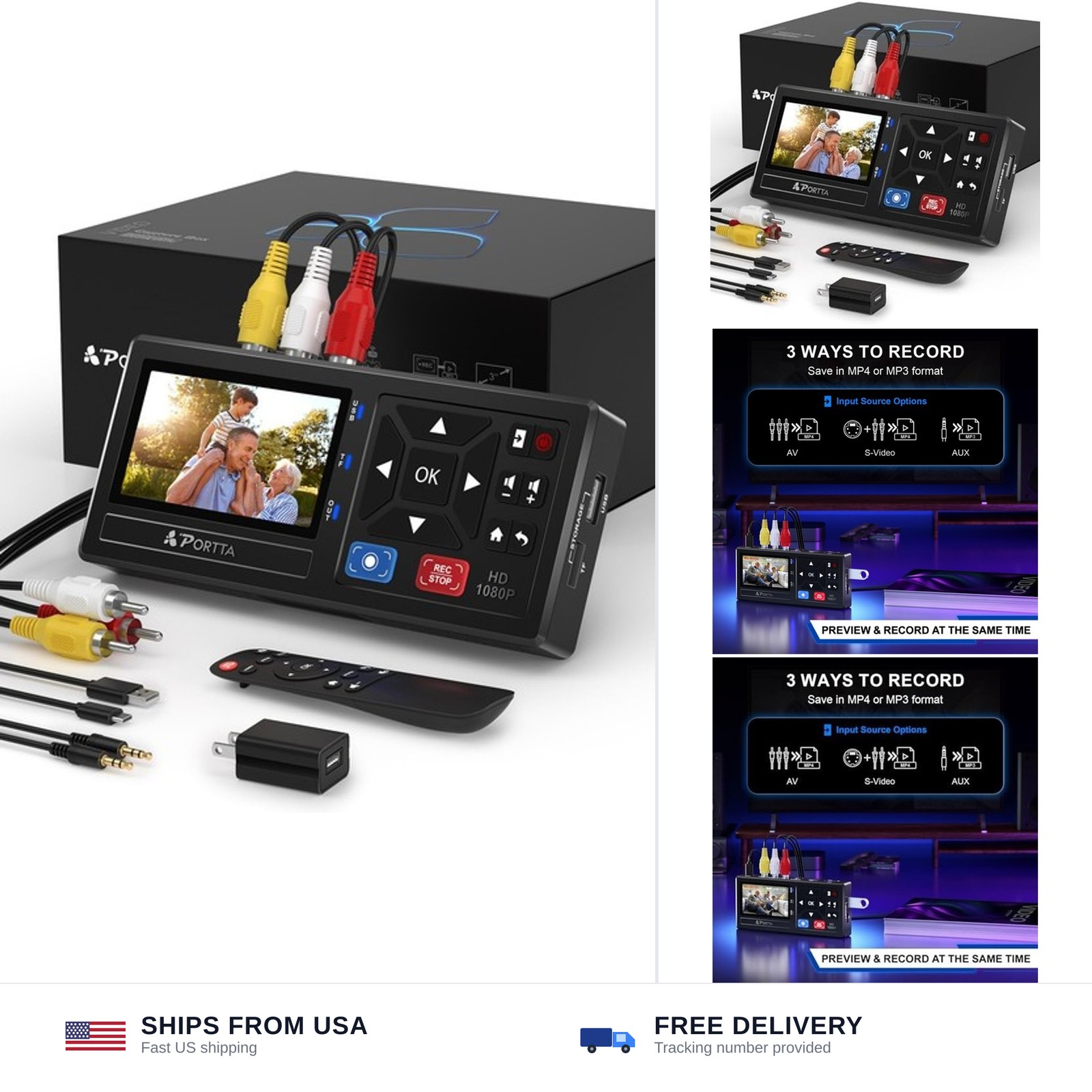 Portta VHS to Digital Converter, Video to Digital Recorder with Remote, Compa...