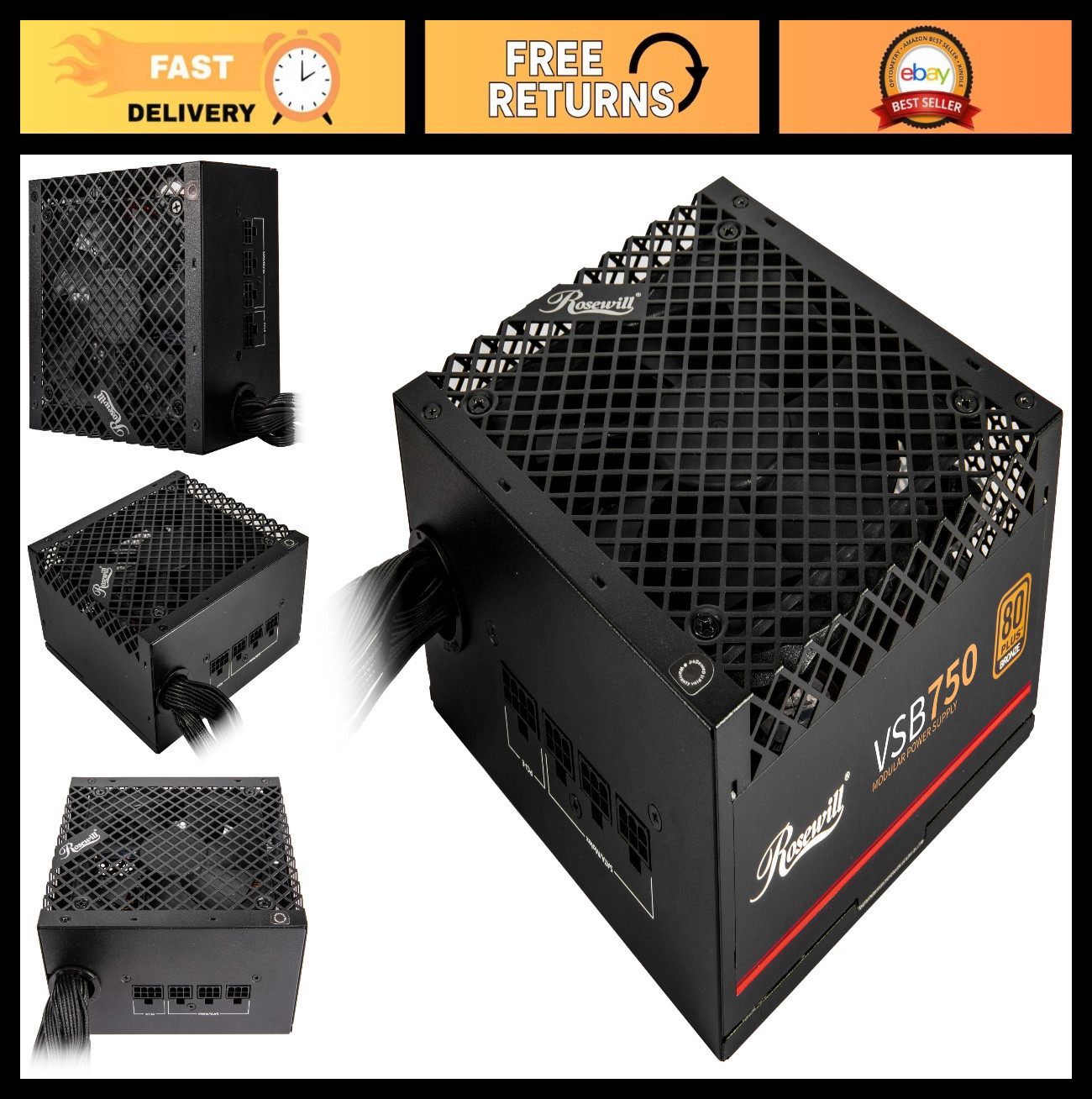 750W 80+ Bronze Semi-Modular Power Supply, ATX 3.0/3.1, PCIe 5.1, Silent Fan