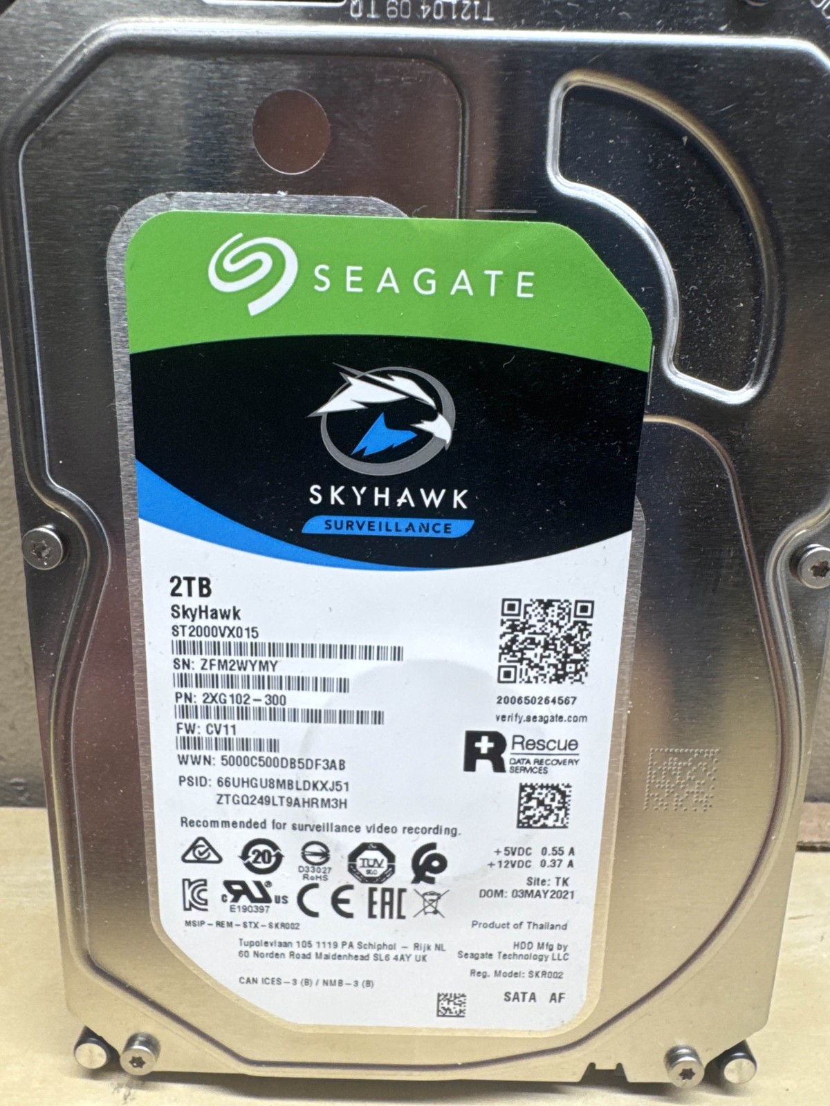 Seagate Skyhawk ST2000VX015 2TB HDD 3.5" SATA - For Parts/Repair