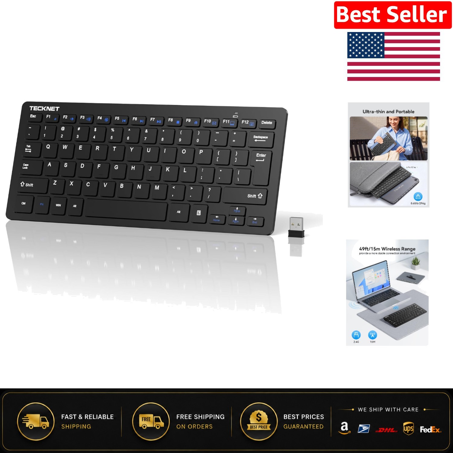 Compact 2.4G Wireless Keyboard - Ergonomic Design with 12- Battery Life