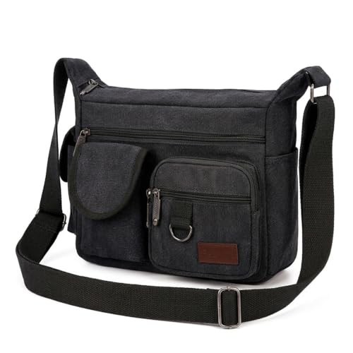 Canvas Messenger Bag Retro 13 Inch Laptop Crossbody Satchel Black