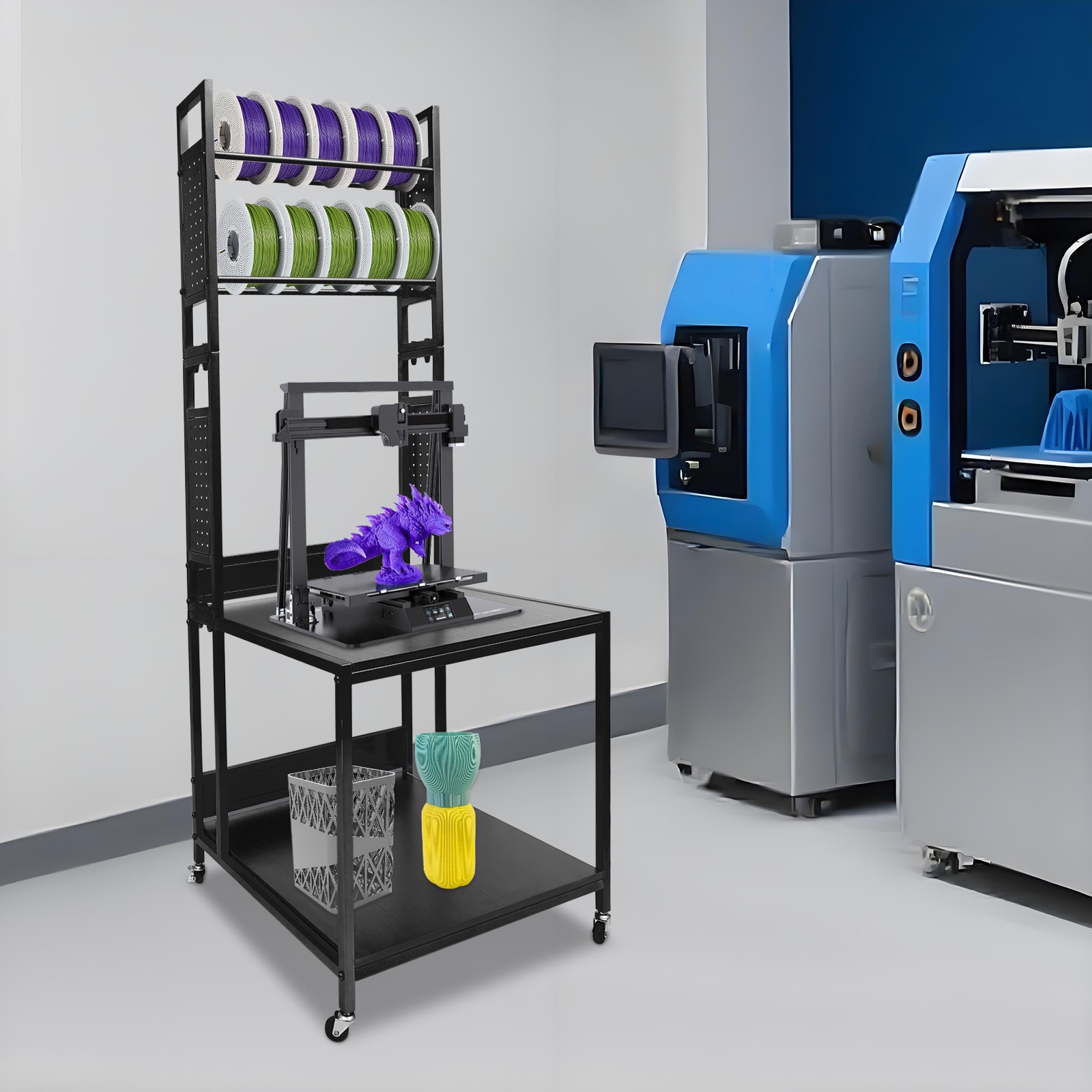 3D Printer Stand with Double Layer Filament Storage Rack Heavy Duty Mobile Table