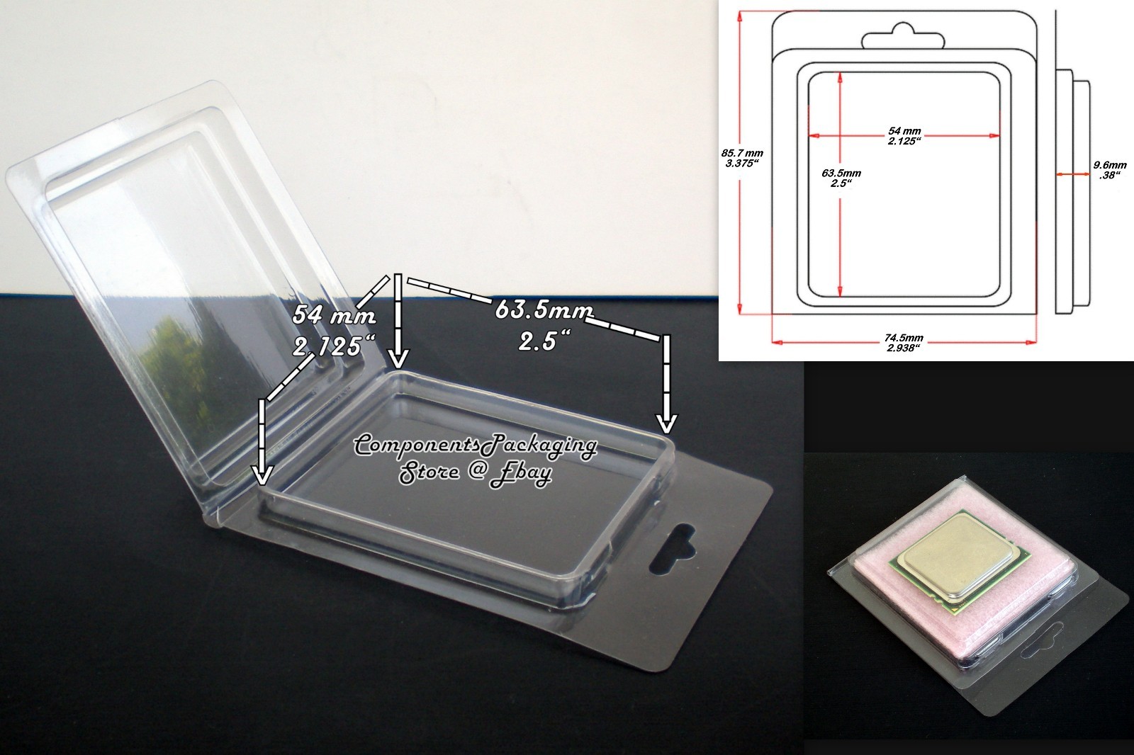 Intel-AMD CPU Storage Case fits Processor up to 2.5 x 2.1" (66 x 55 mm) 20 pcs