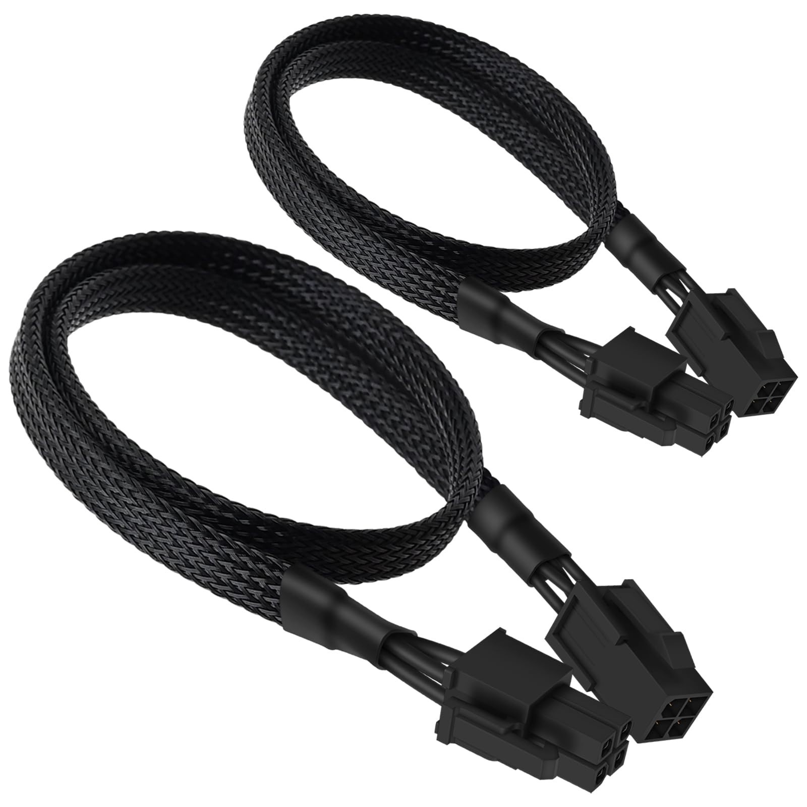 2-Pack ATX 4 Pin Extension Cable, 20.8" CPU Power Supply Adapter, Sleeved Male t