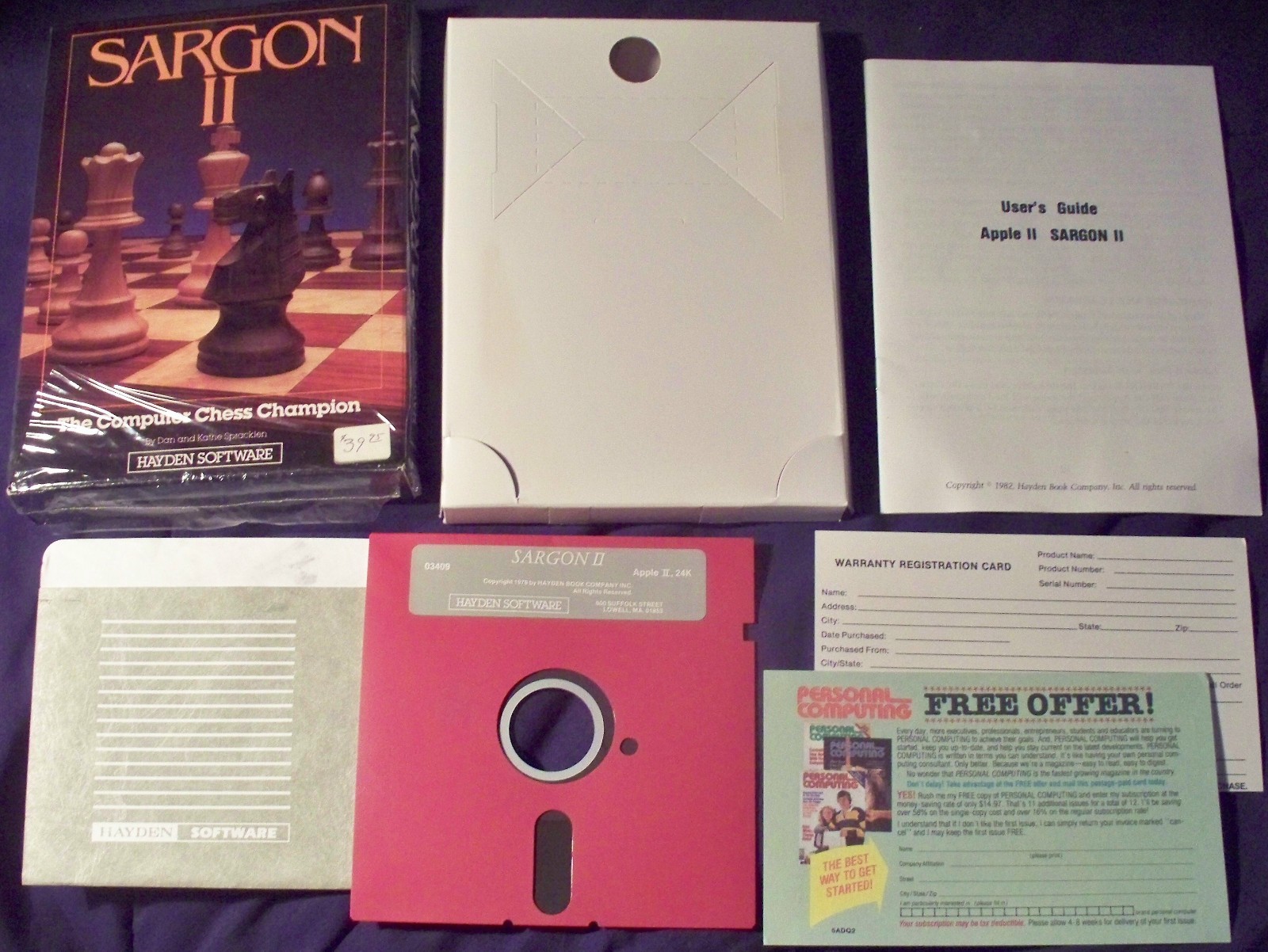 Apple vtg Sargon II the Computer Chess Champion game Complete with Original Box