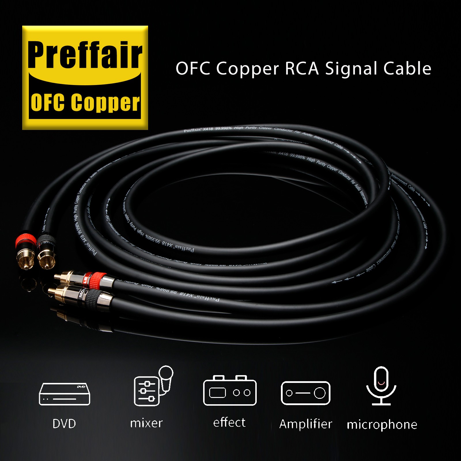 15AWG High Quality OFC Copper Audio Cable Gold Plated RCA Plug Interconnect Cord