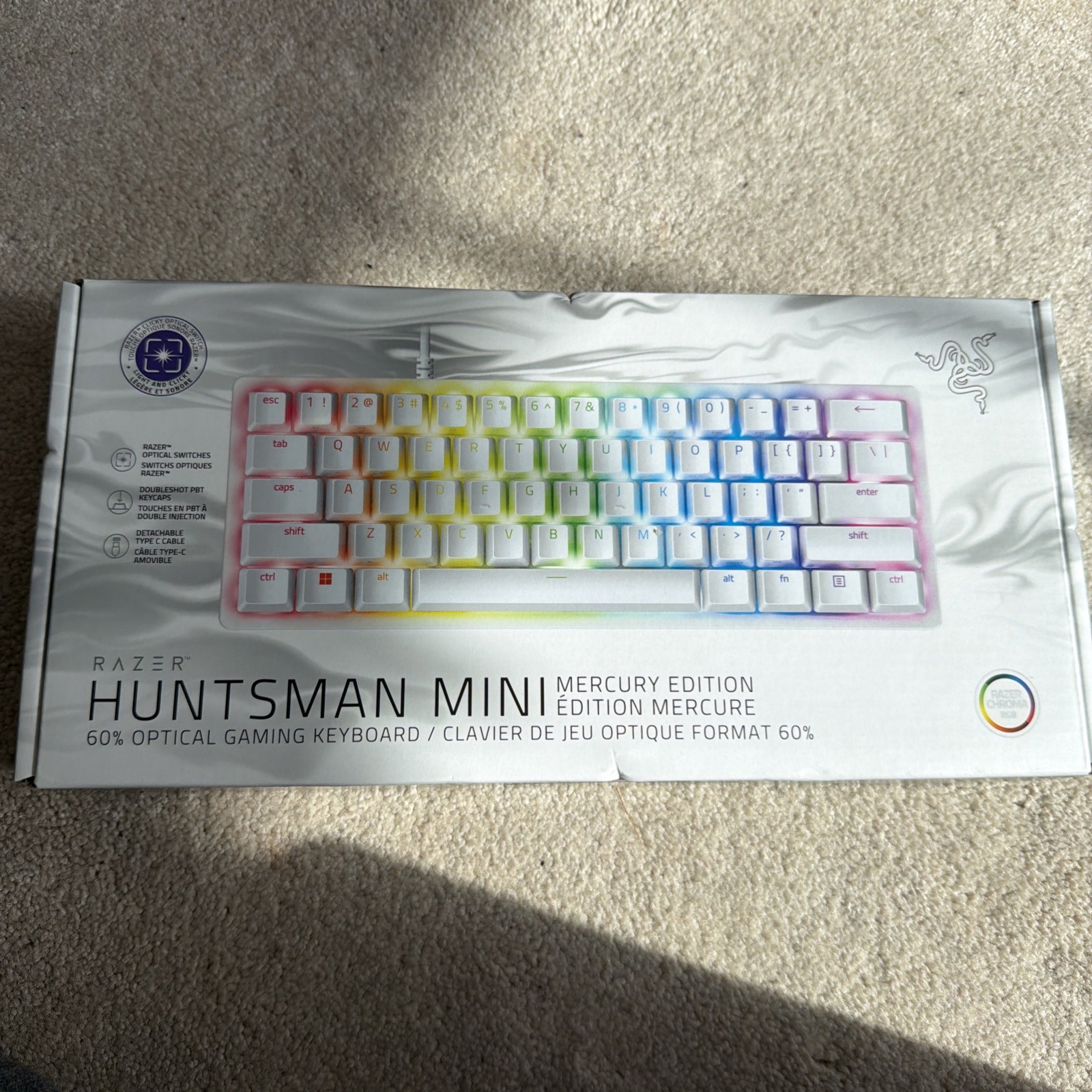 Razer Huntsman Mini (Purple Switch) Mercury Compact 60% Gaming Keyboard