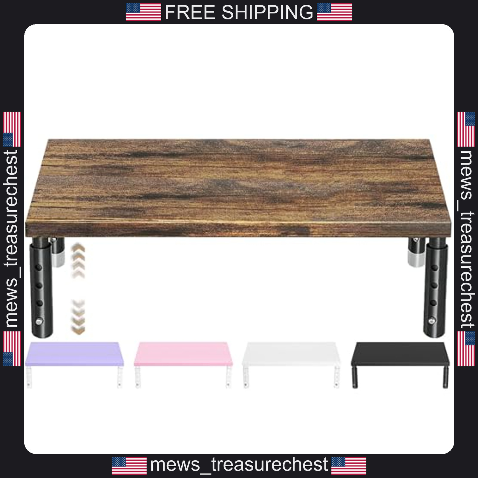 Wood Computer Monitor Stand Riser Adjustable Height Office Desk Organizer Brown