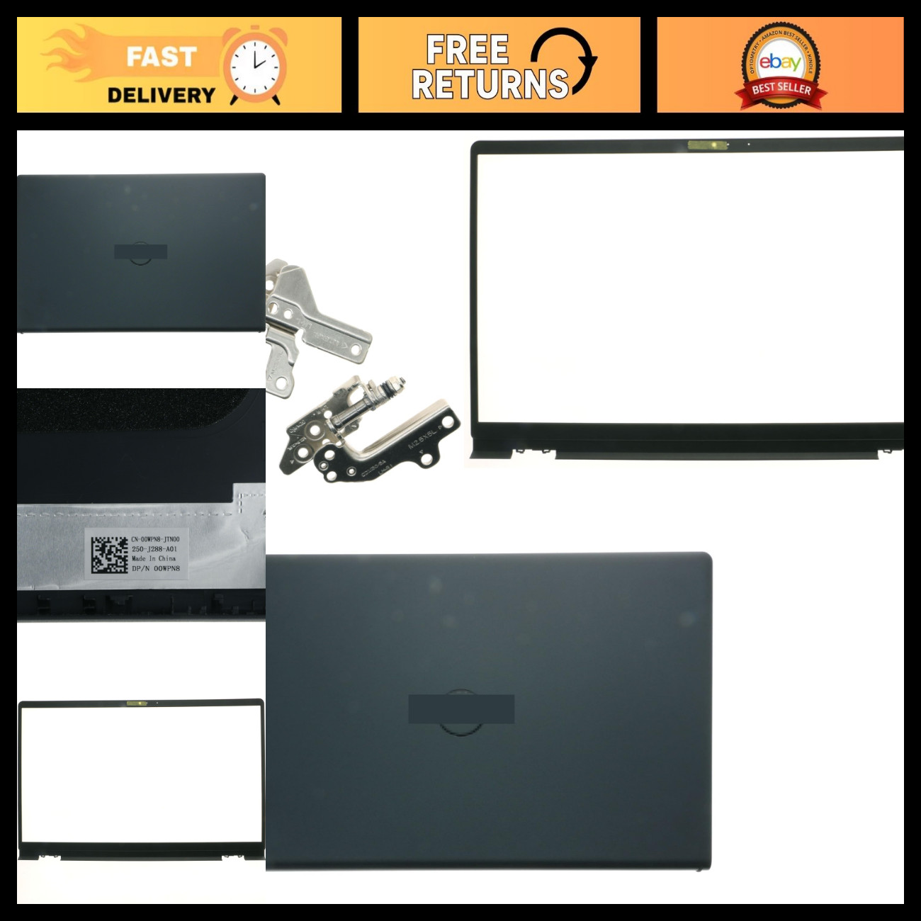 LCD Back Cover Replacement with Hinges & Bezel for Inspiron 15 3510 3511 3515 35