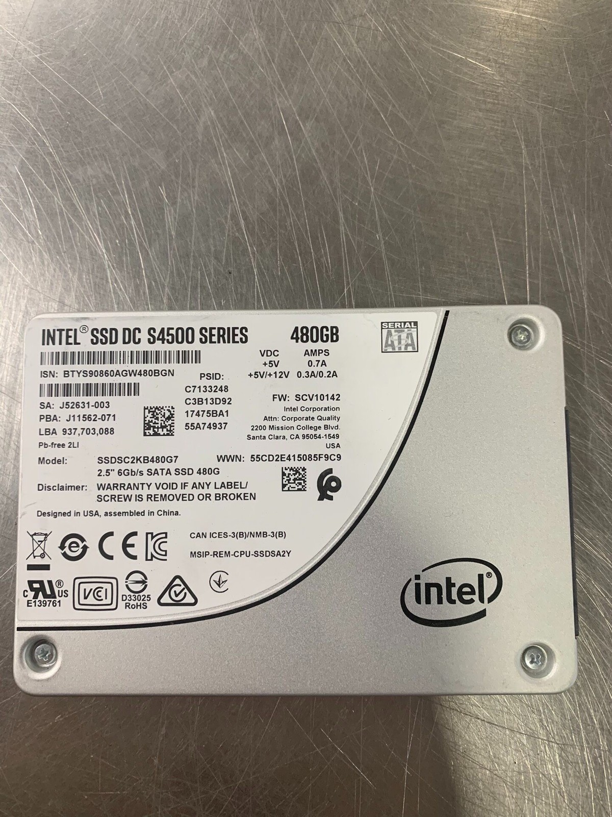 Intel S4500 480GB Enterprise SSD 2.5" SATA Server Solid State Drive