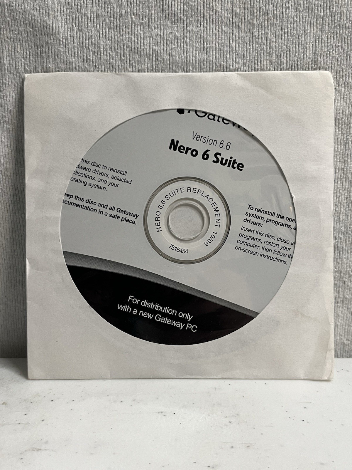 Sealed NOS Gateway Nero 6 Suite Version 6.6 Replacement Disc CD-ROM OEM 7515454