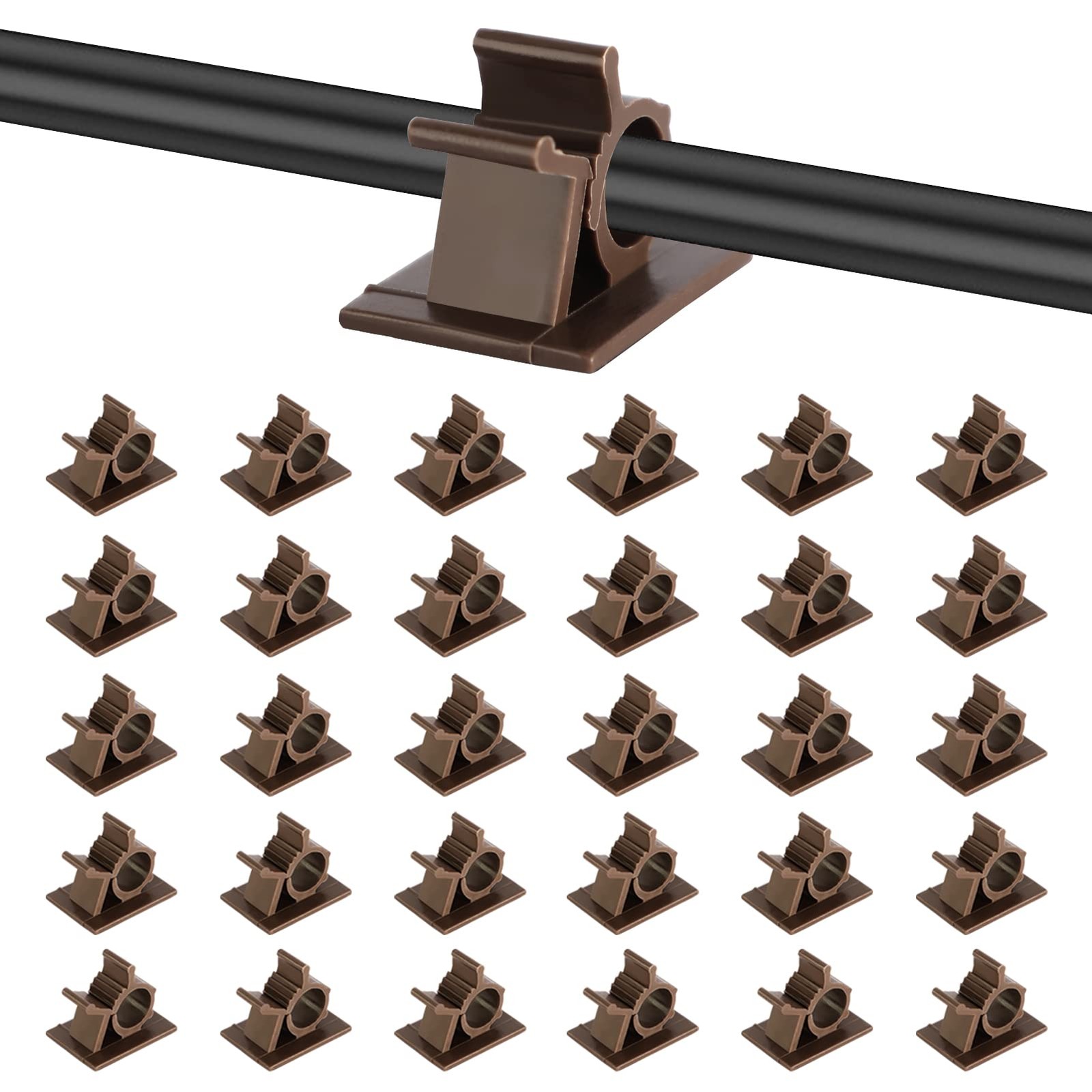 30Pcs Adhesive Cable Clips Brown,Adjustable Wire Holder Clips