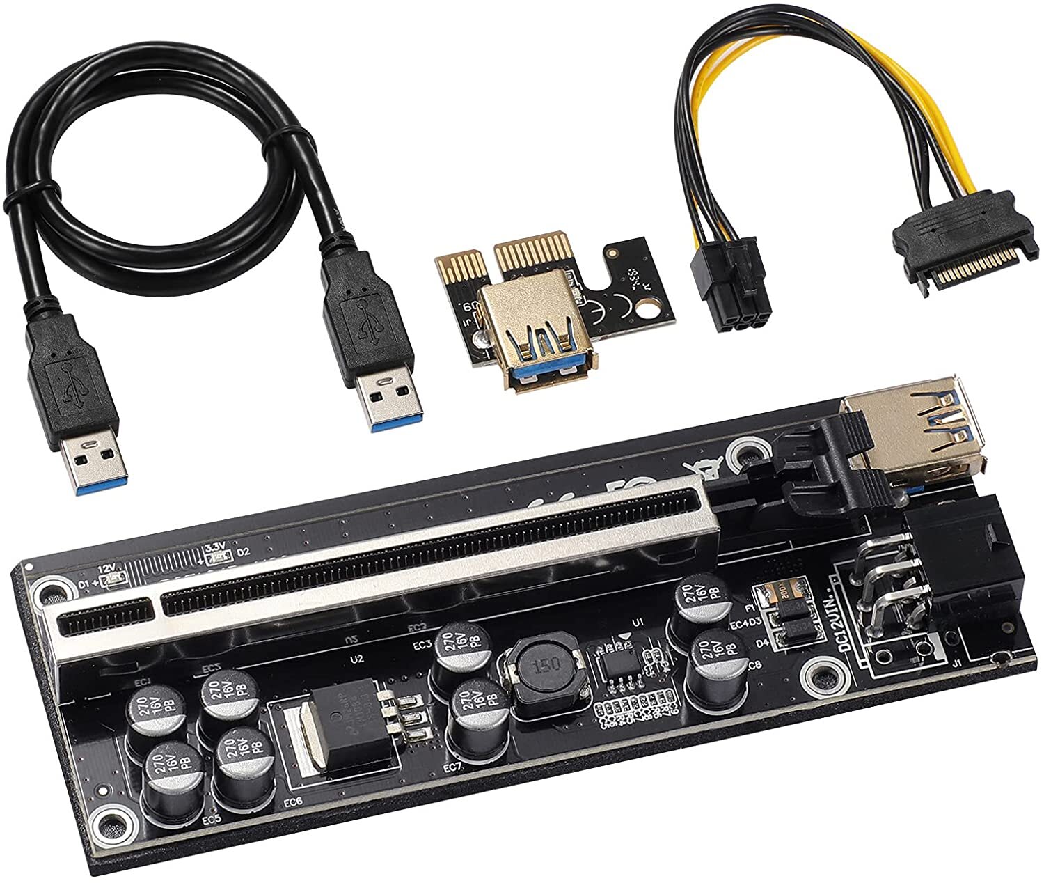 25 X Riser V009S-PLUS USB 3.0 PCI-E 1X to 16X Adaptor 6PIN 8 Capacitors
