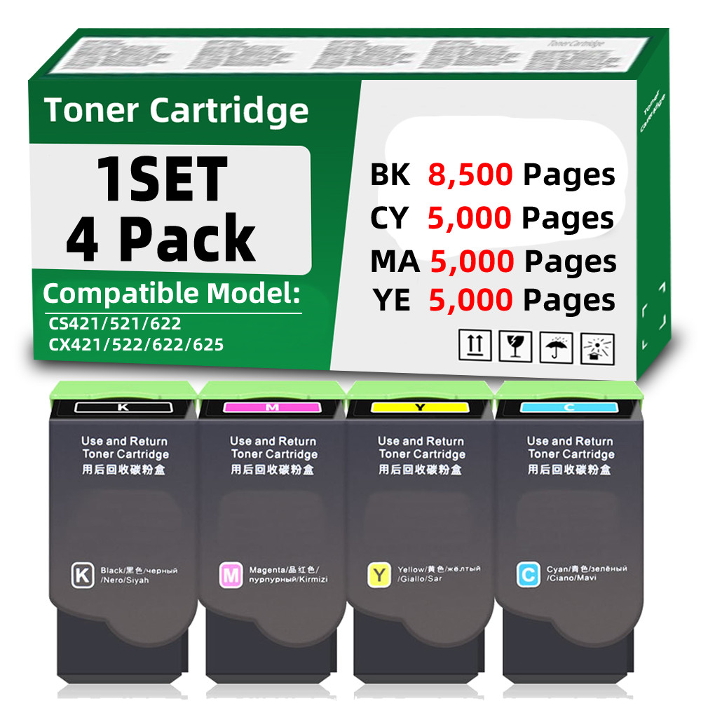 78C1X00 Toner Cartridge Compatible for Lexmark CS421 CS521 CS622 CX421(4Pack)