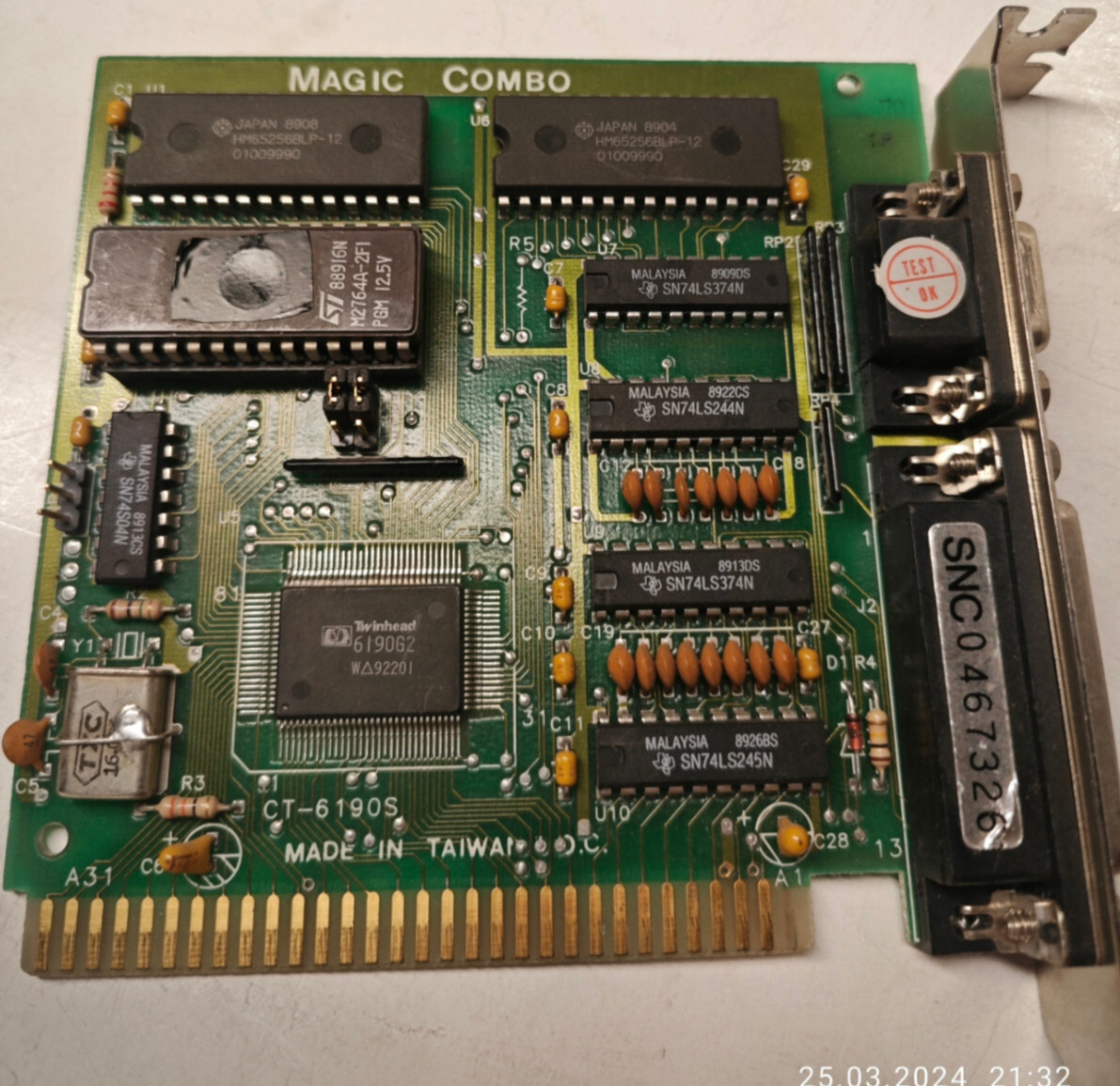 1987 ISA 8 Bit CGA MDA Video card TwinHead Magic Combo CT-6190S XT-286