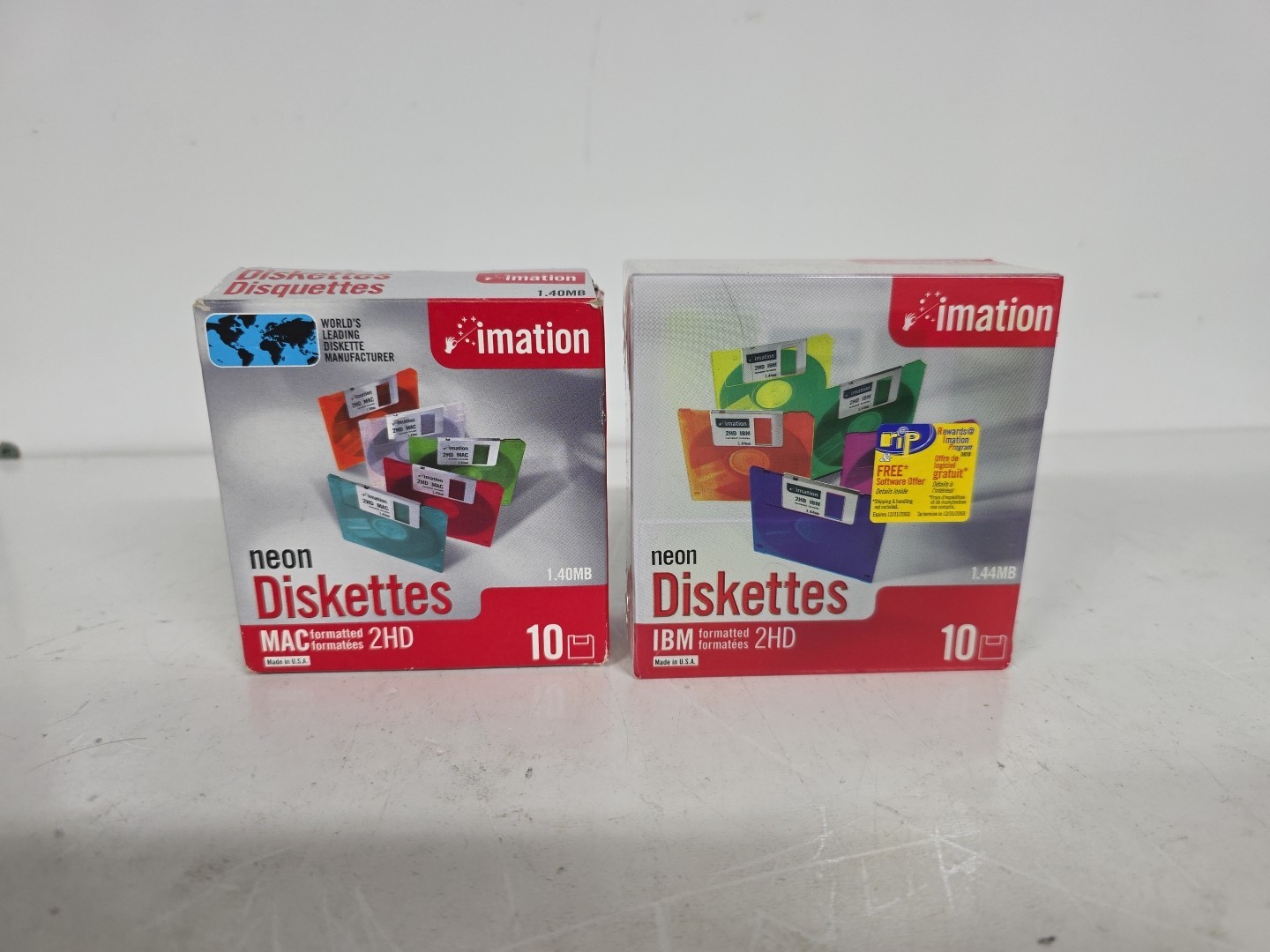 Imation Neon Diskettes, IBM/MAC Formatted 2HD - Lot Of 2 - 1.40mb & 1.44mb
