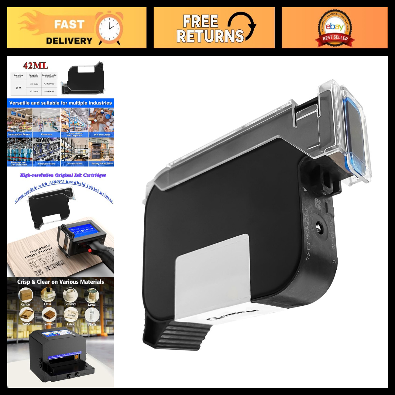 High-Quality Black Ink Cartridge for 1580P1 Handheld Inkjet Printer - Reliable P
