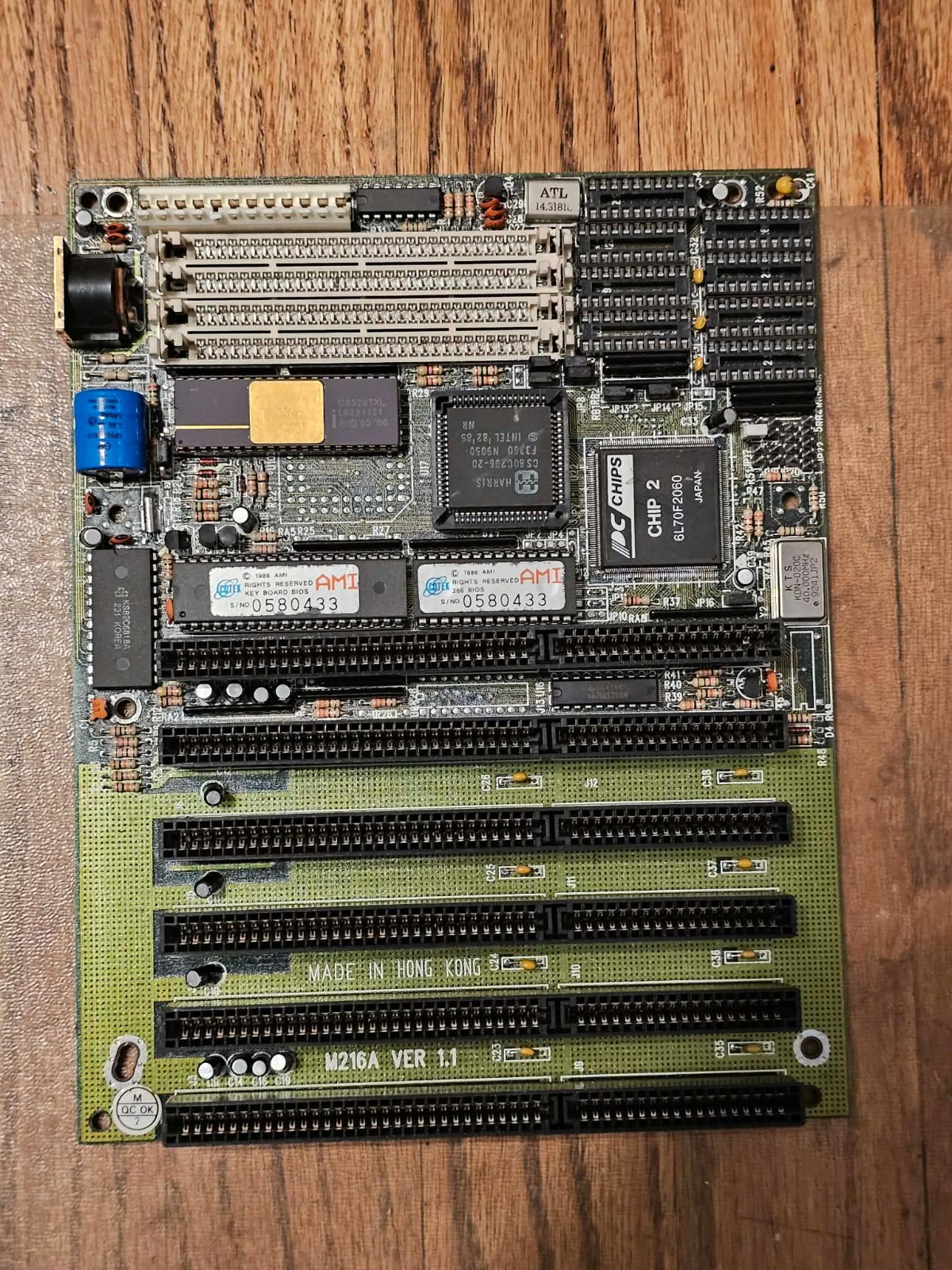 NOS RARE PCChips M216 286 mini Motherboard w/Harris 20 Mhz, FPU & Intel 286XL