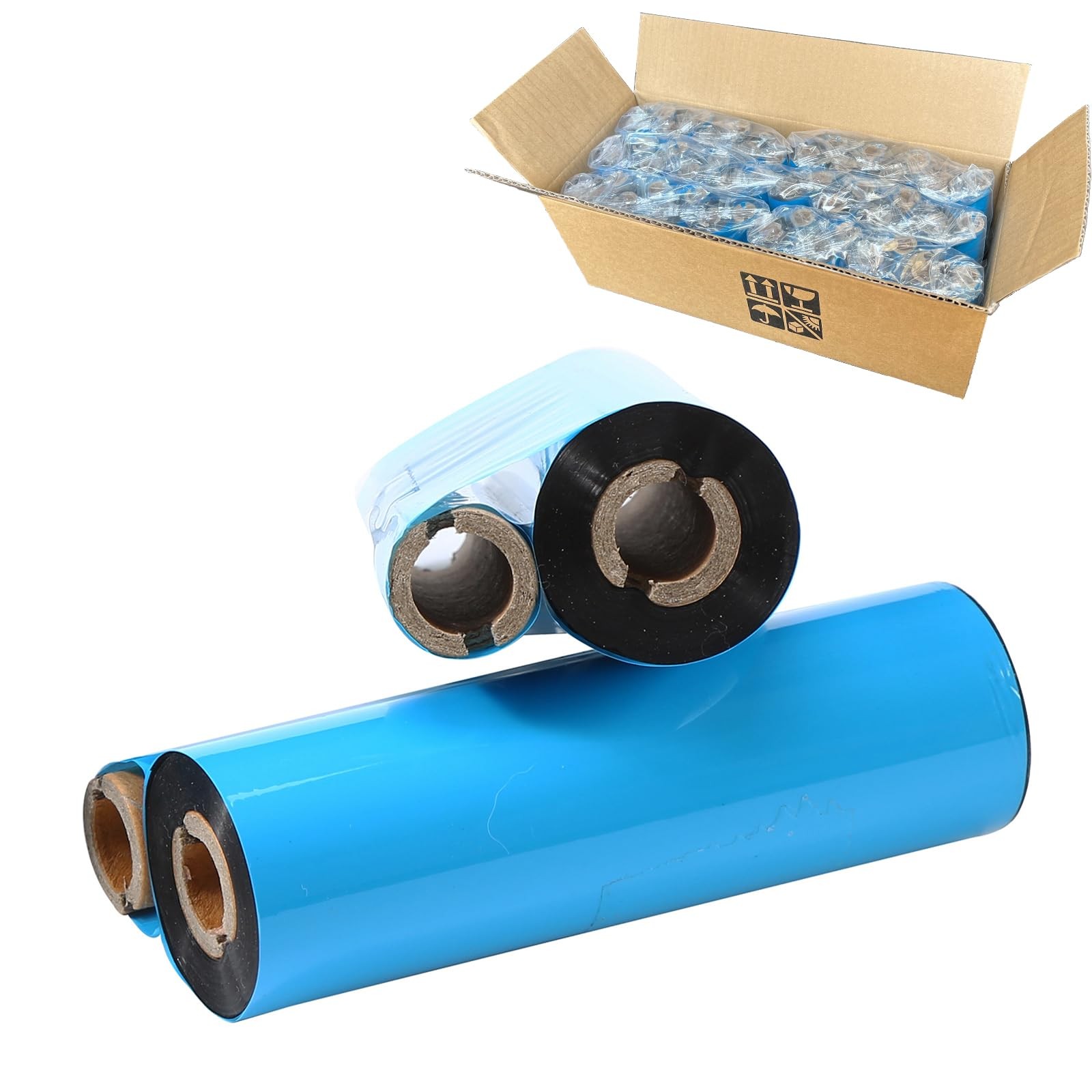 24 Rolls 4.33'' x 244' Wax Thermal Transfer Ribbon, Black, 1/2'' Core for Deskto