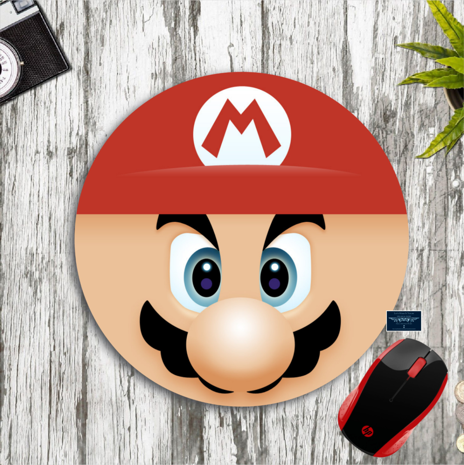 MARIO BROS FACE NINTENDO INSPIRED 8" ROUND PC DESK MAT MOUSE PAD NONSLIP GIFT