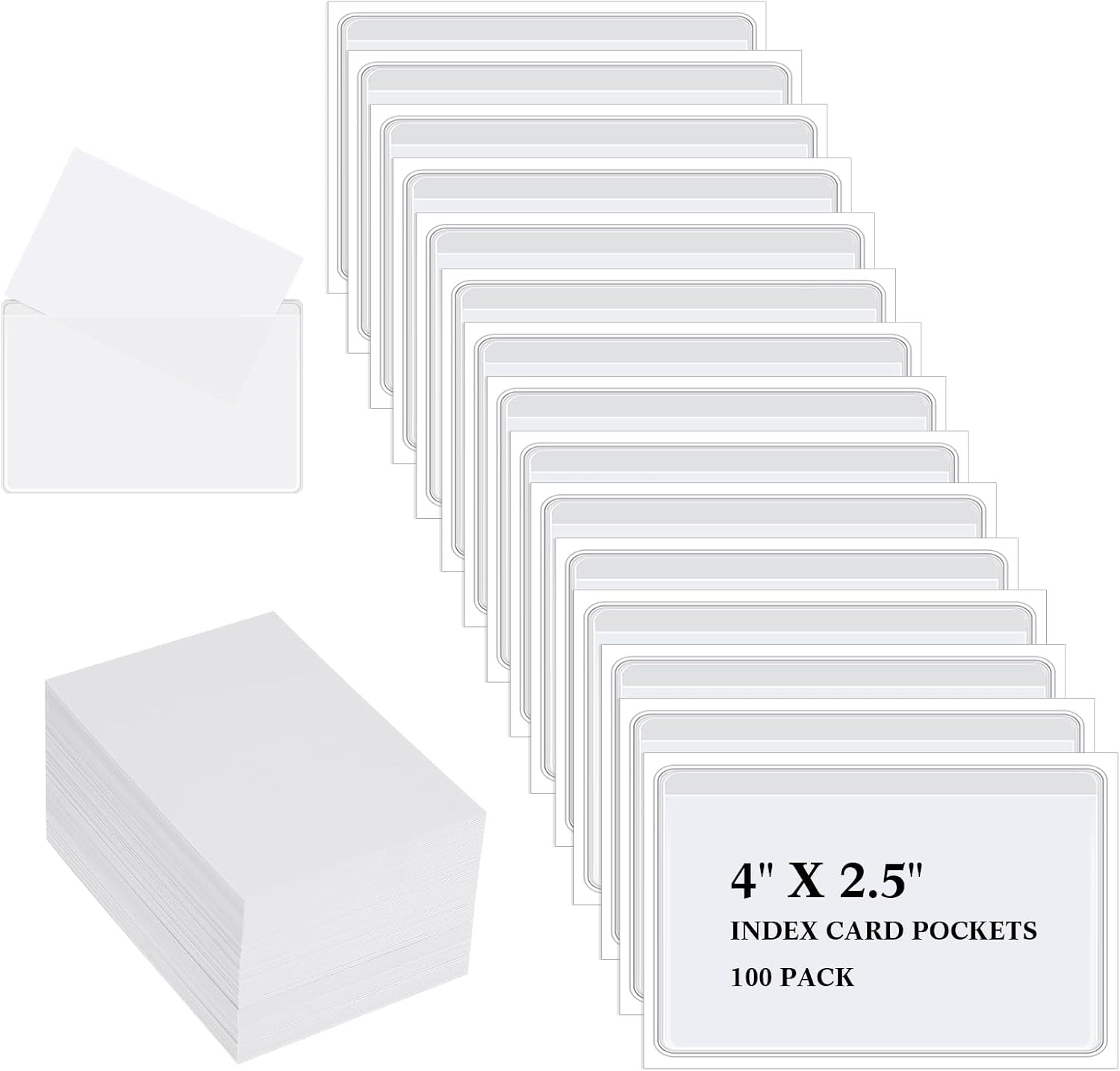 100 Pieces Self Adhesive Index Card Holders with Blank Cards 4 X 2.5