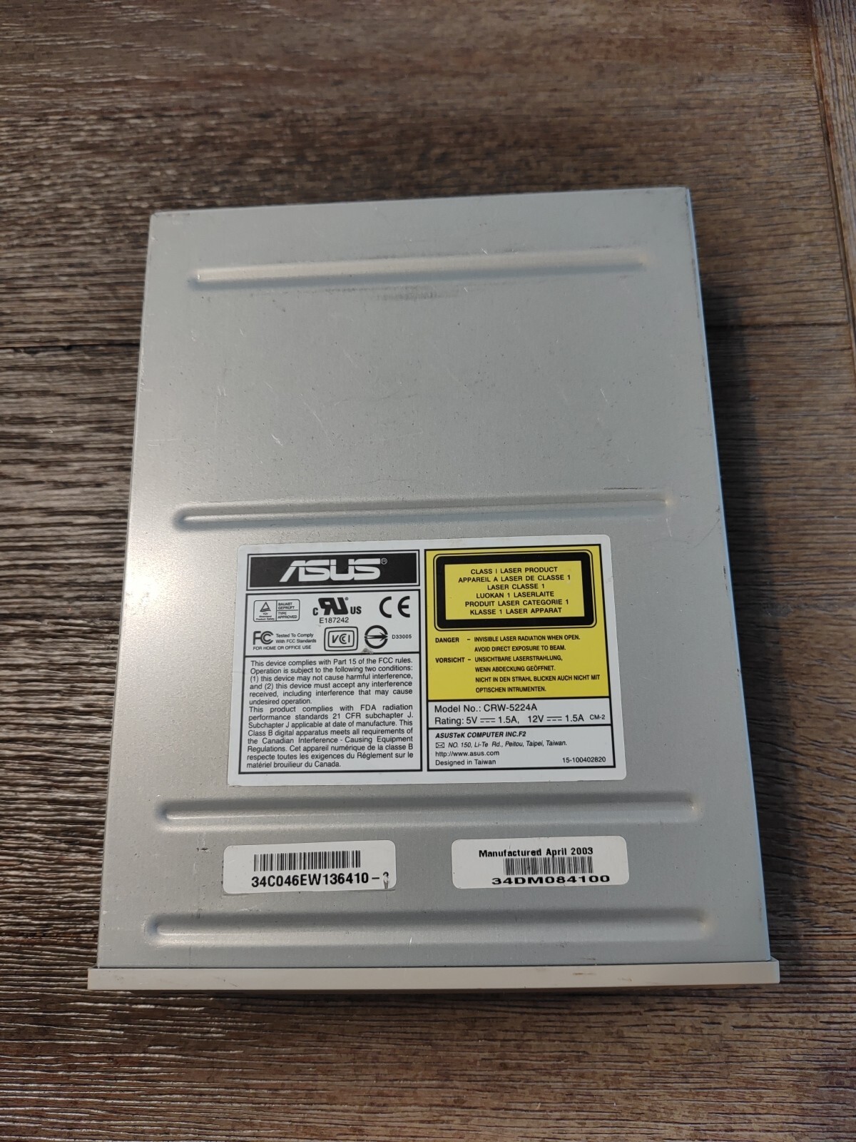 ASUS CRW-5224A IDE CD-RW Beige Used VTG. 2003