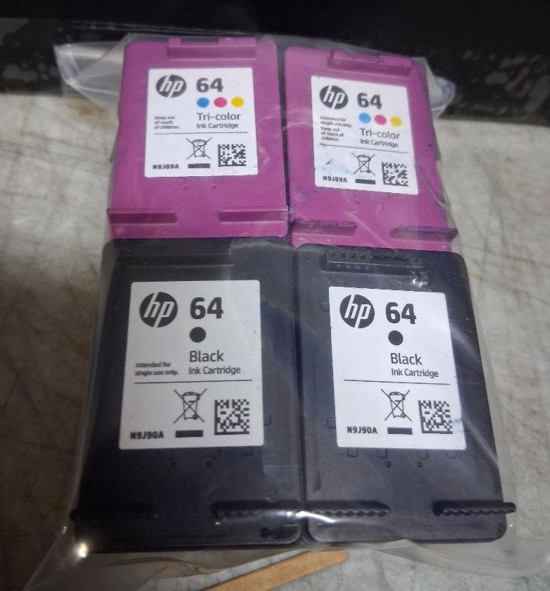 Set 4 Genuine HP 64 Black and Color Inkjet Cartridges Seal Intact NO BOX NO BAG