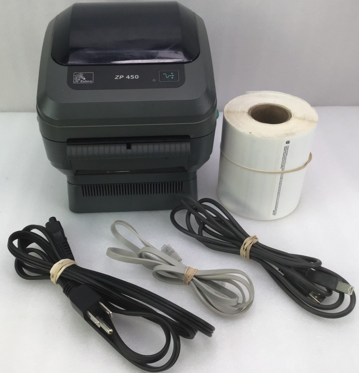 Zebra ZP450 Ethernet/USB Thermal Label Printer w free Labels & Cable Works-Video