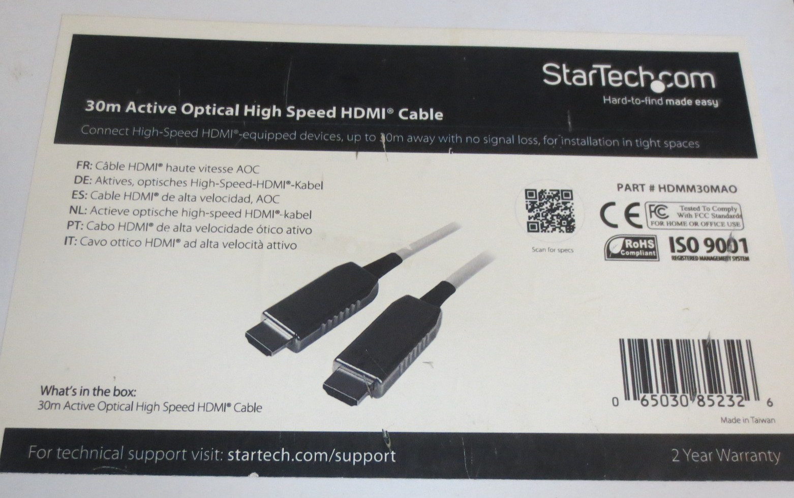 STARTECH 30m (100 ft) Active Fiber Optic AOC High Speed HDMI Cable