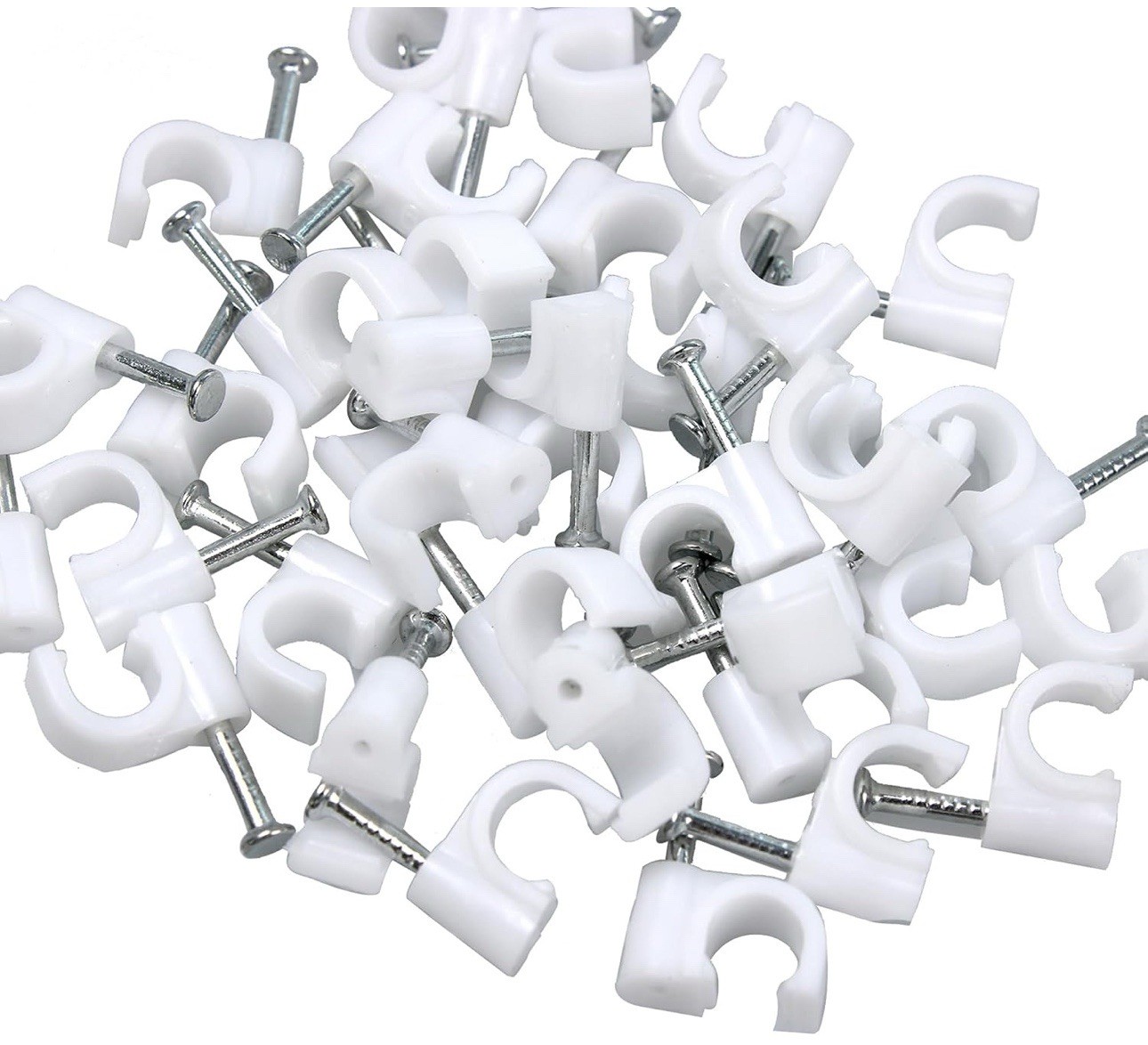 100PCS White J-Hook Cable Clips with Nails for HDMI/Ethernet Cables 1/4 Inch