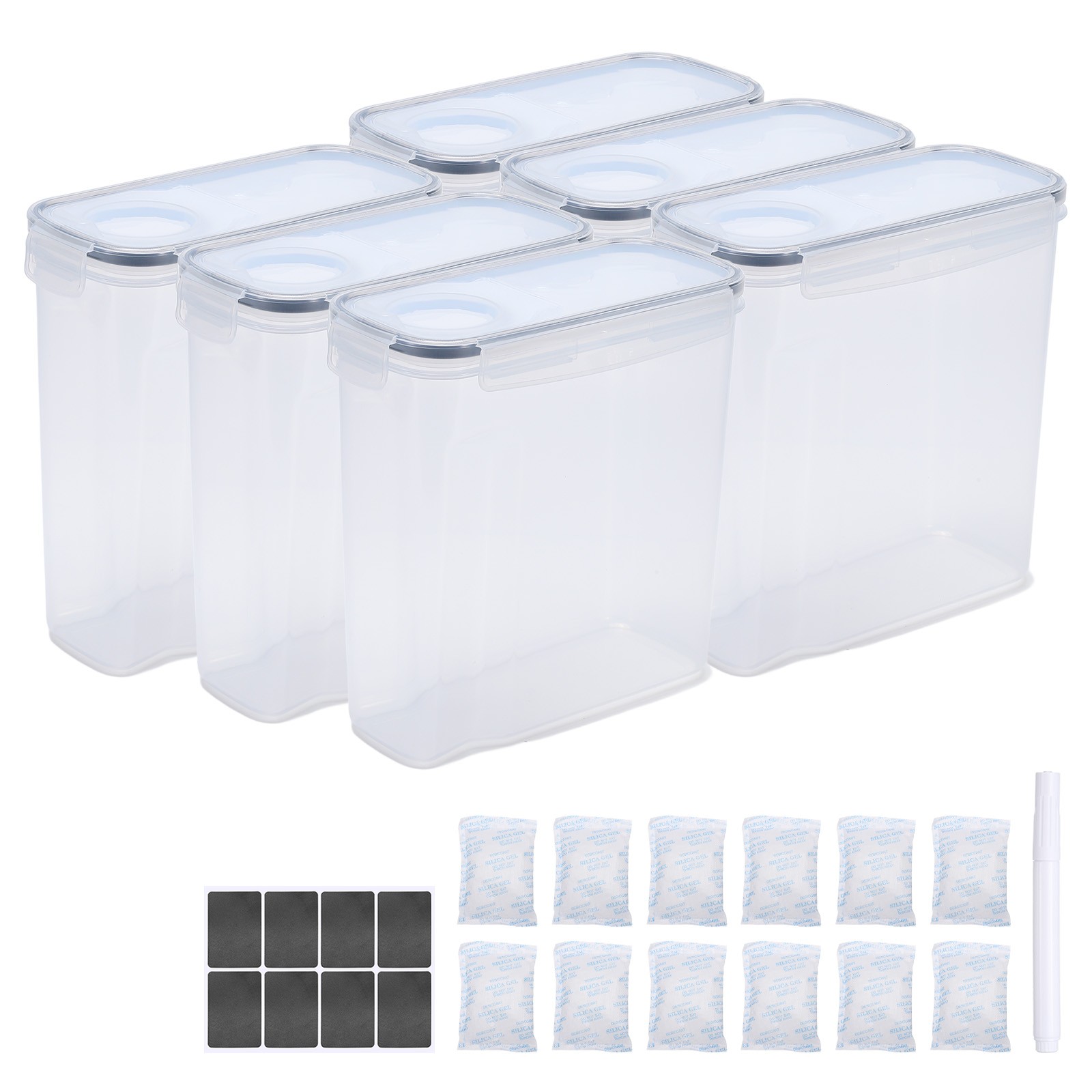 3D Printer Filament Storage Box 4L Black with Markers, Labels & Desiccant, 6Pcs