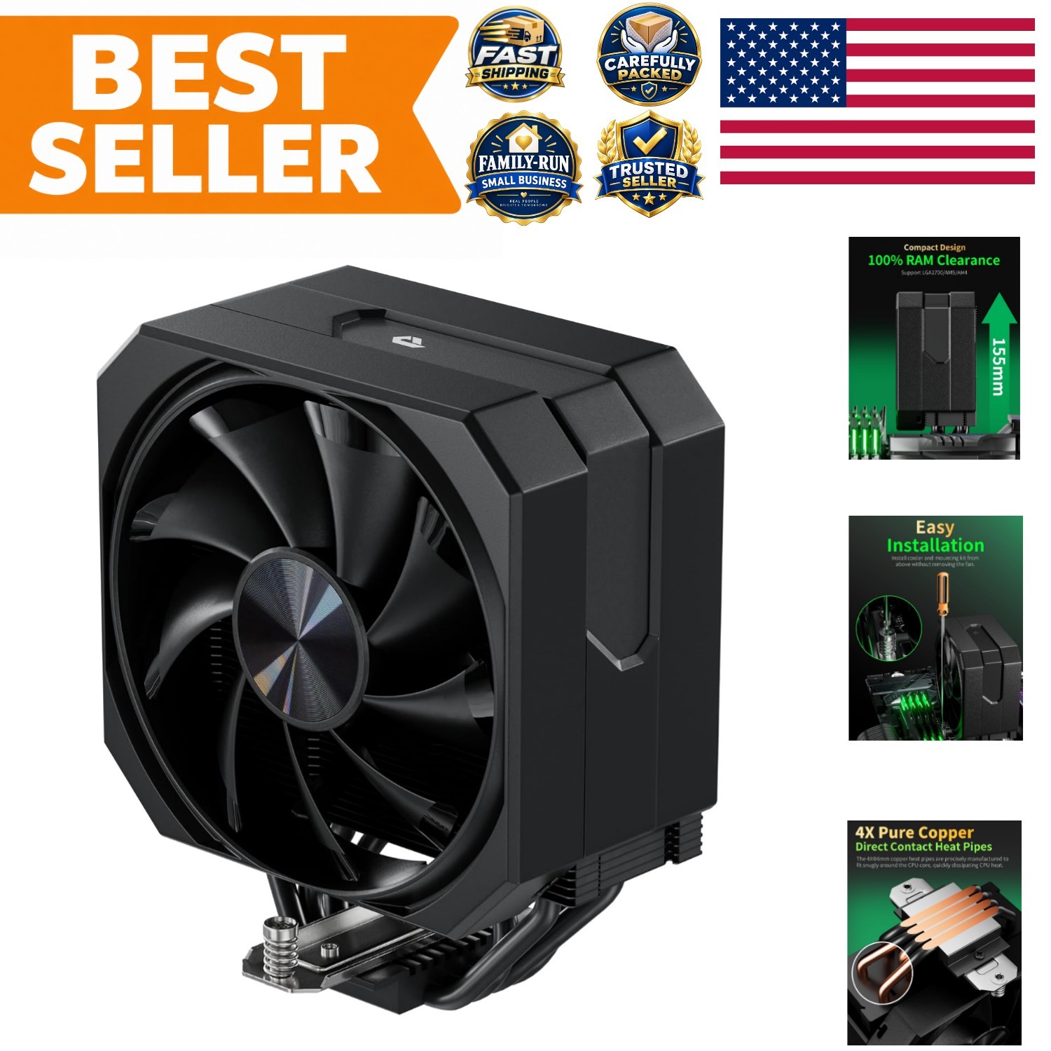 Versatile CPU Air Cooler Compatible with AM5/AM4 & Intel LGA 1700 - Sleek Black